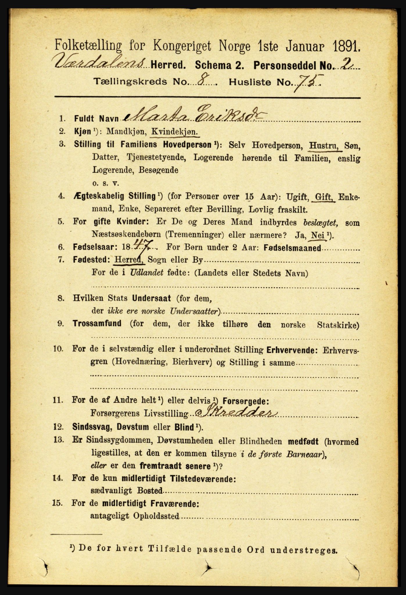 RA, 1891 census for 1721 Verdal, 1891, p. 4884