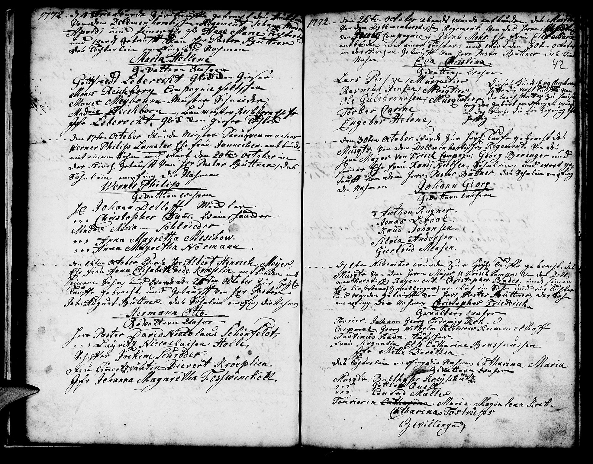 Mariakirken Sokneprestembete, AV/SAB-A-76901/H/Haa/L0001: Parish register (official) no. A 1, 1740-1784, p. 42