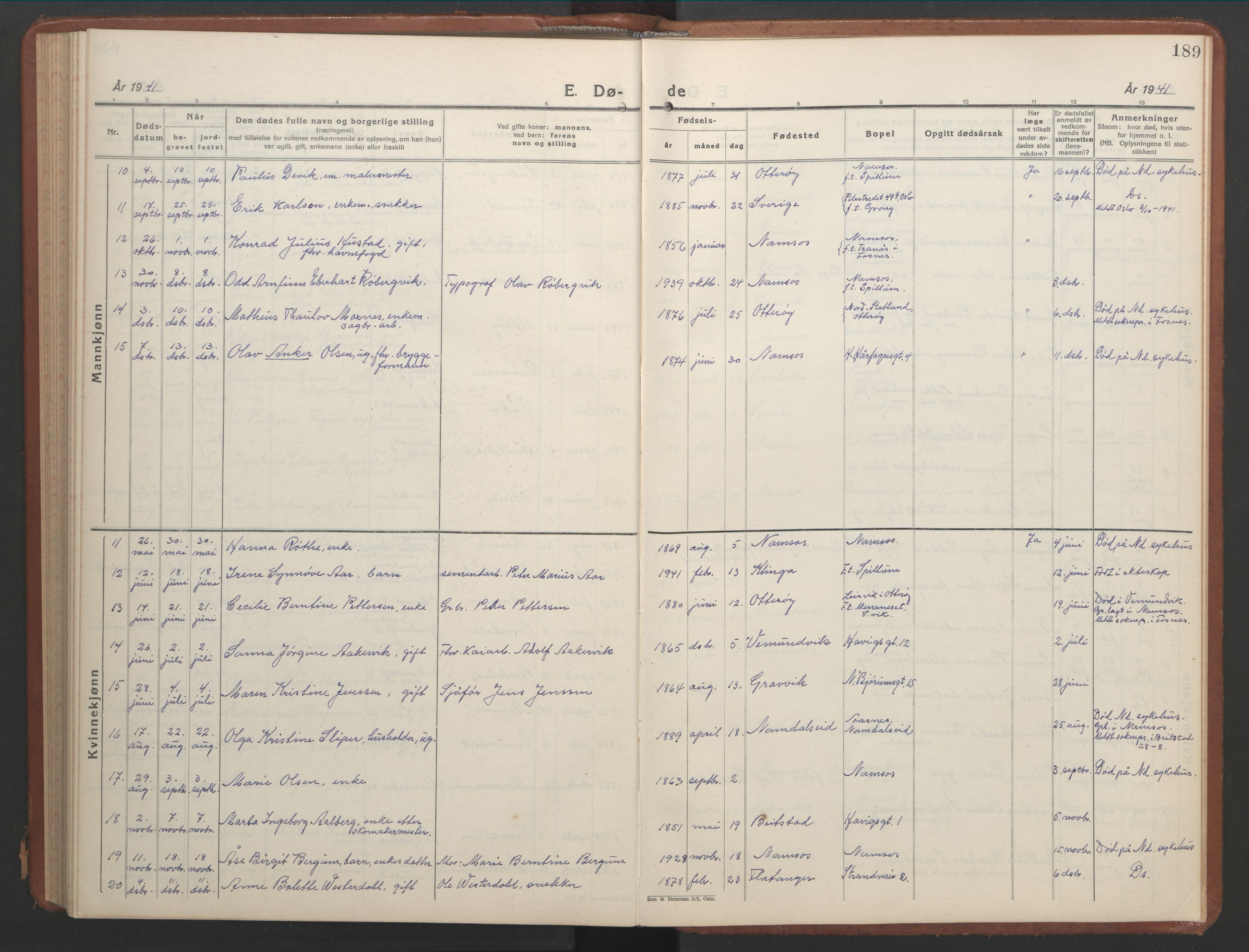 Ministerialprotokoller, klokkerbøker og fødselsregistre - Nord-Trøndelag, SAT/A-1458/768/L0583: Parish register (copy) no. 768C01, 1928-1953, p. 189