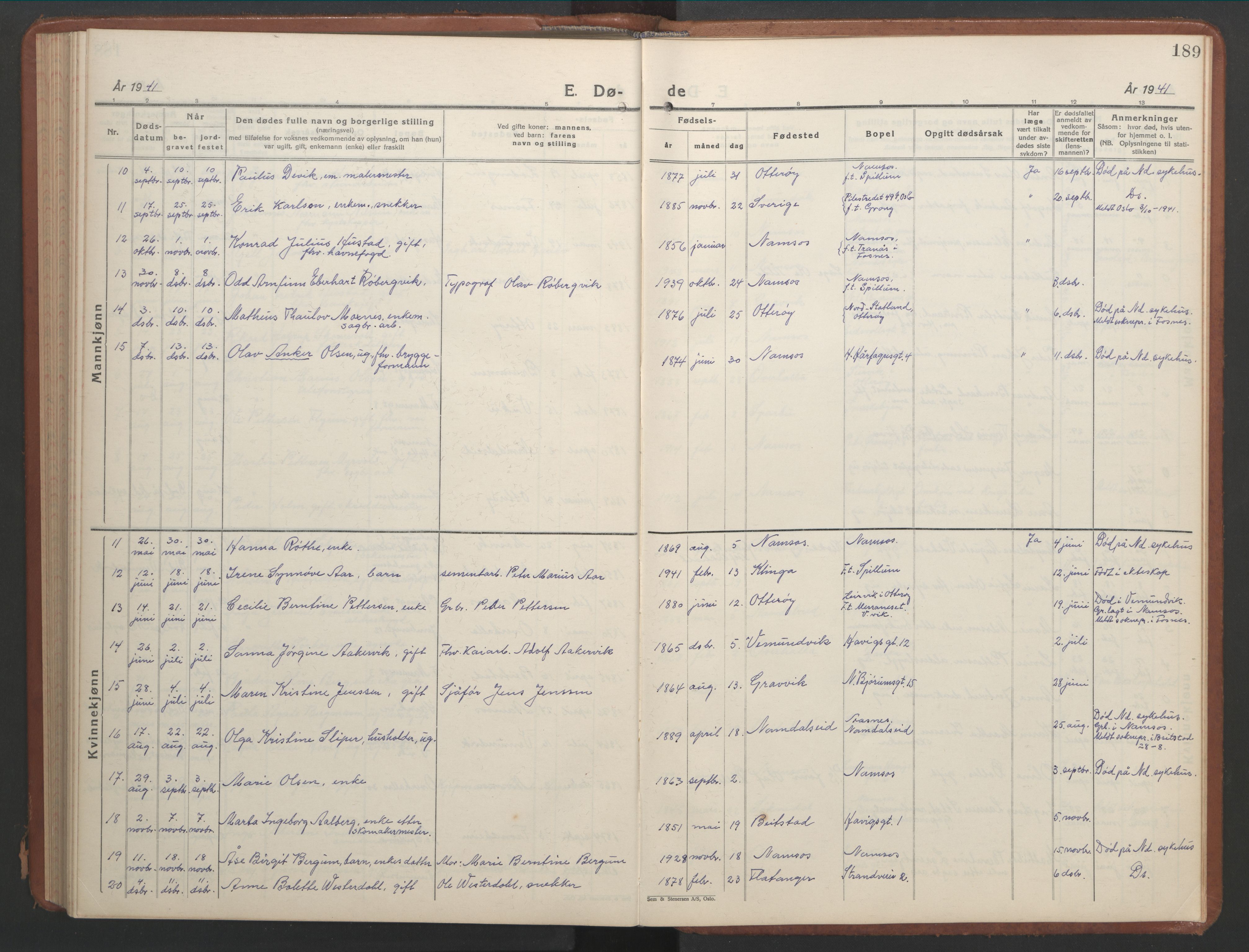 Ministerialprotokoller, klokkerbøker og fødselsregistre - Nord-Trøndelag, AV/SAT-A-1458/768/L0583: Parish register (copy) no. 768C01, 1928-1953, p. 189