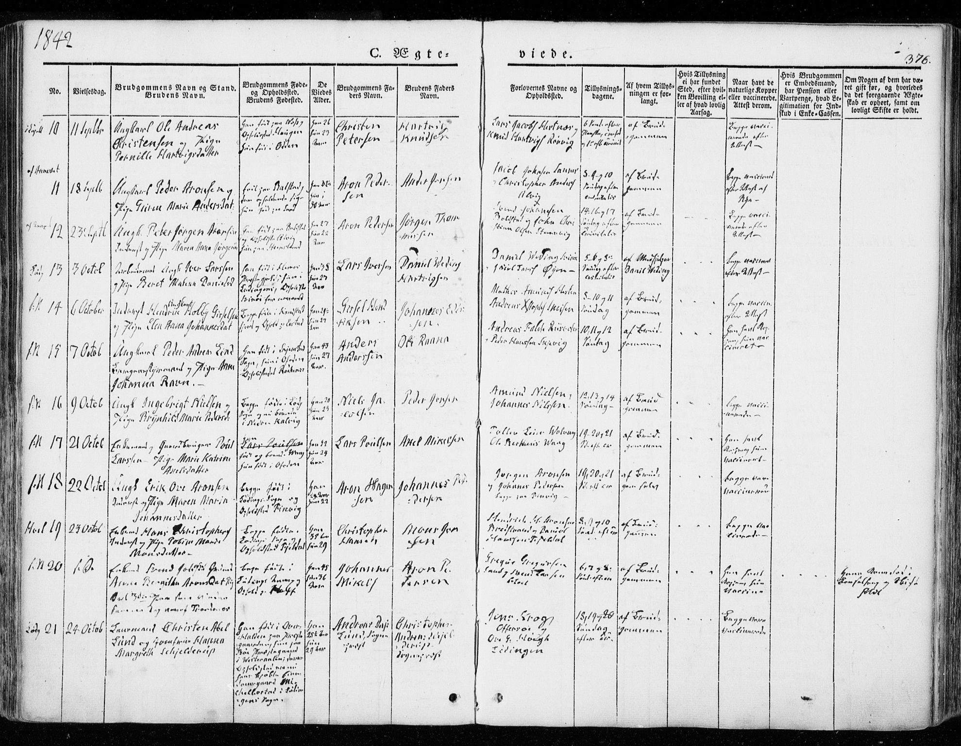 Ministerialprotokoller, klokkerbøker og fødselsregistre - Nordland, SAT/A-1459/872/L1033: Parish register (official) no. 872A08, 1840-1863, p. 376