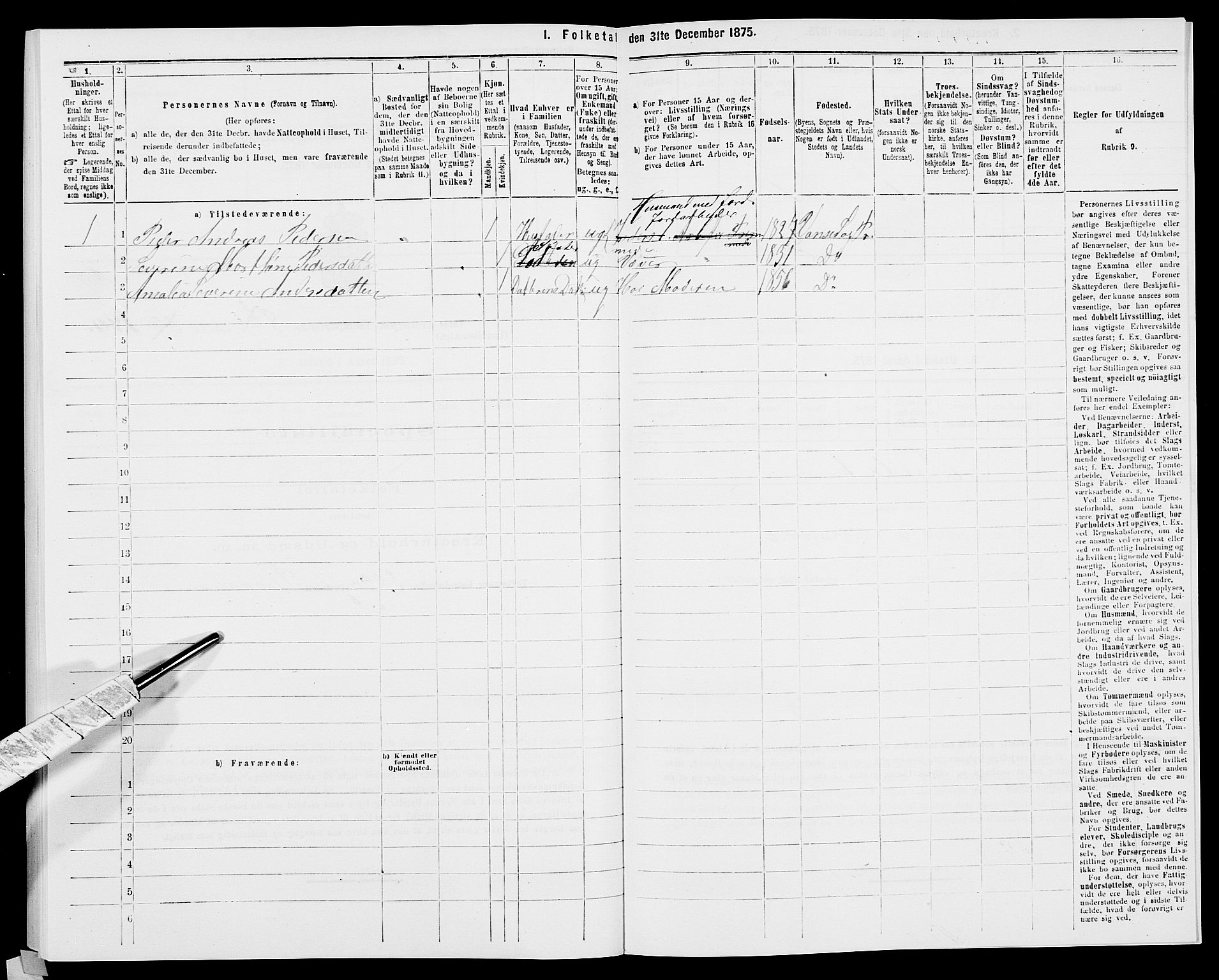 SAK, 1875 census for 1041L Vanse/Vanse og Farsund, 1875, p. 1764