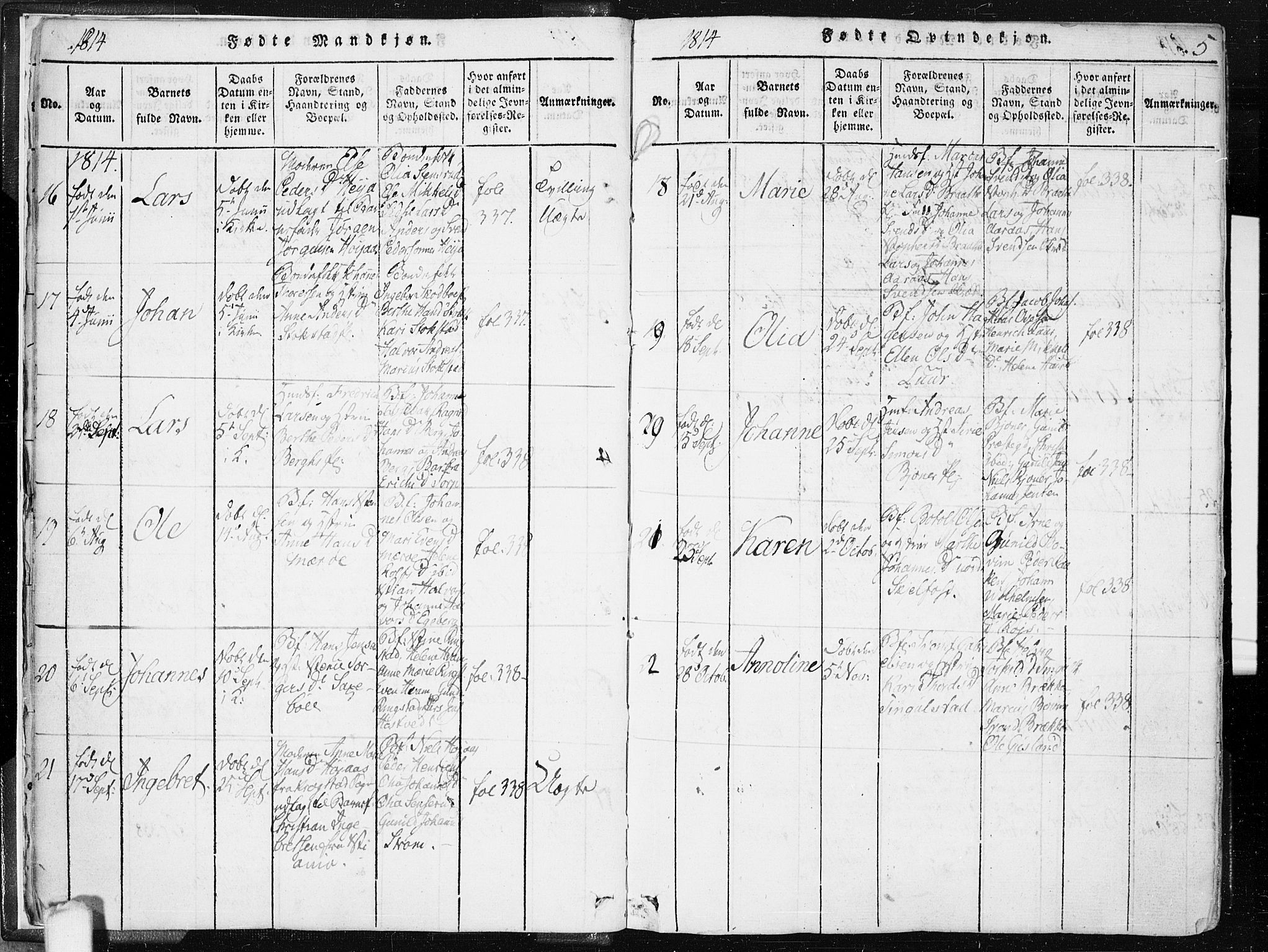 Hobøl prestekontor Kirkebøker, AV/SAO-A-2002/F/Fa/L0002: Parish register (official) no. I 2, 1814-1841, p. 5