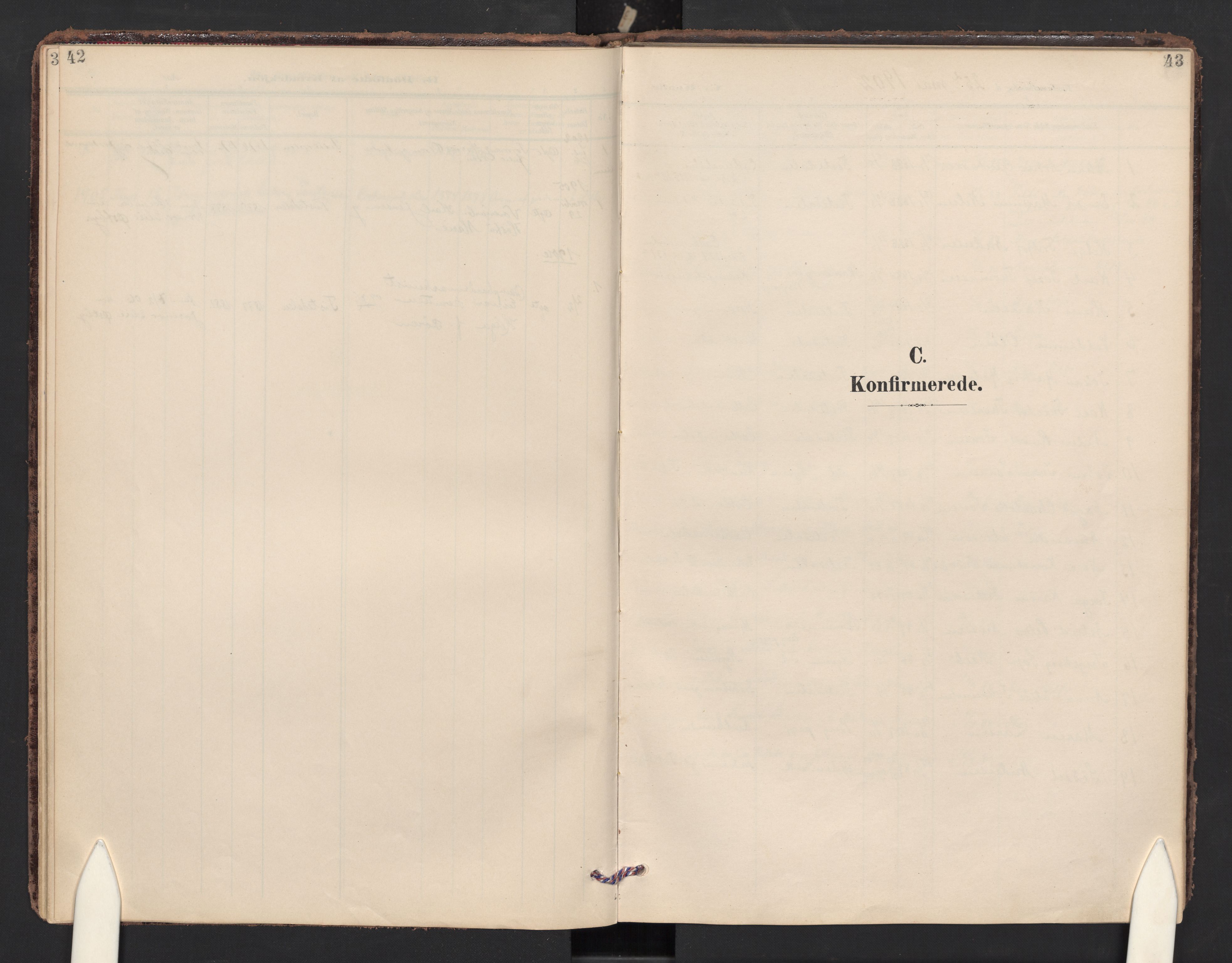 Halden prestekontor Kirkebøker, SAO/A-10909/F/Fc/L0001: Parish register (official) no. III 1, 1902-1908, p. 42-43