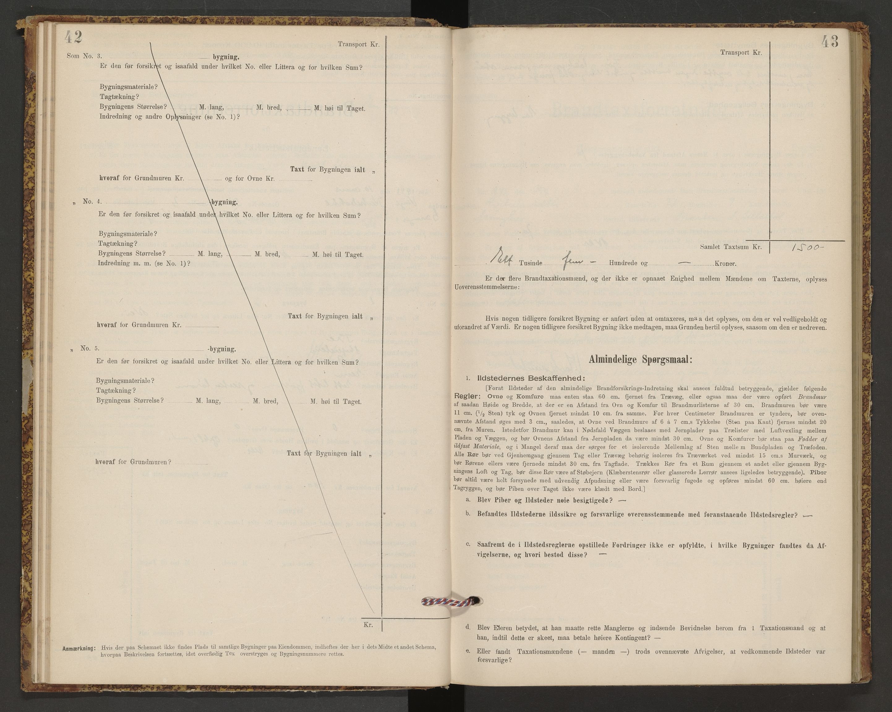 Norges Brannkasse Sunnylven, AV/SAT-A-5491/Fb/L0001: Branntakstprotokoll, 1935-1955, p. 42-43