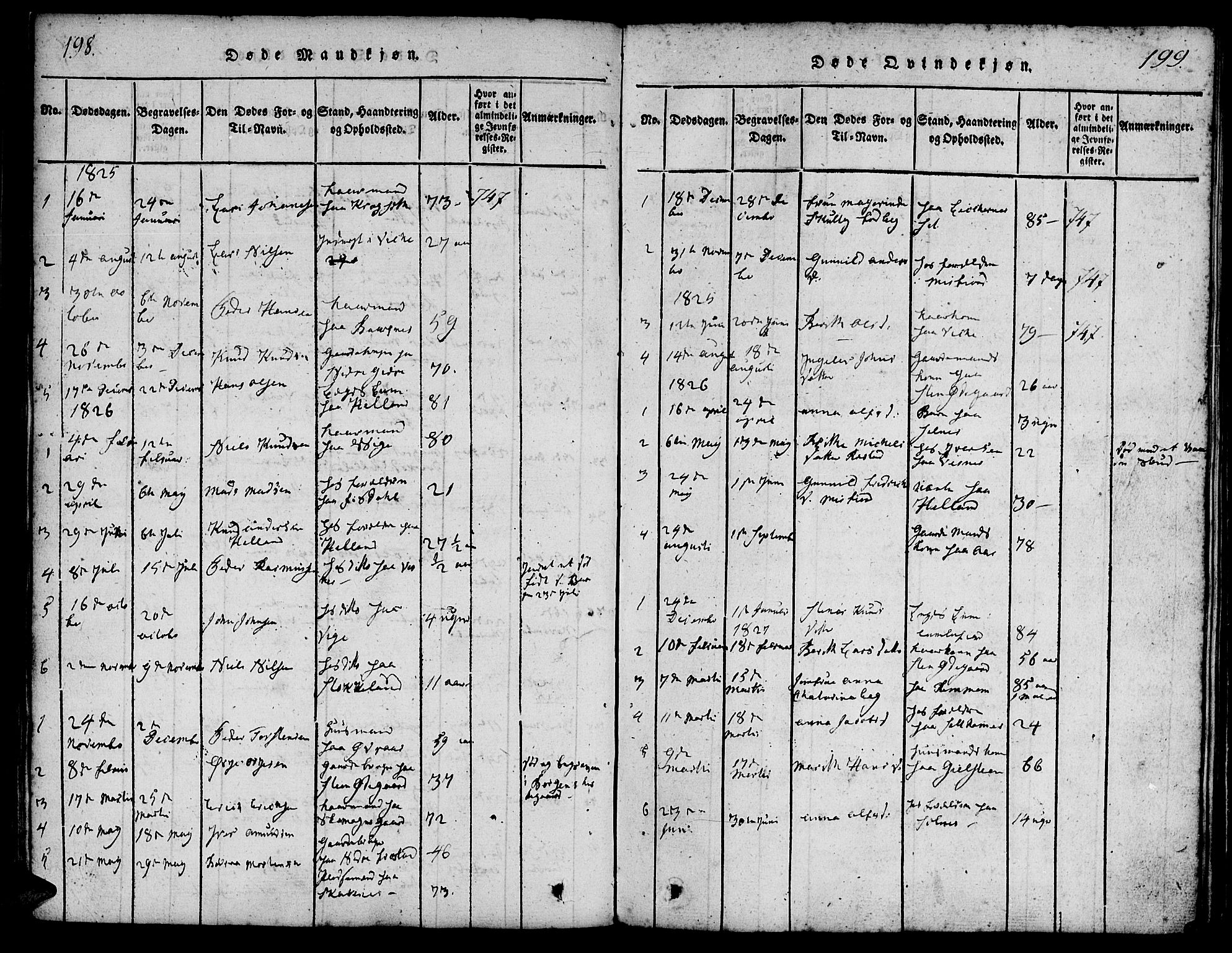 Ministerialprotokoller, klokkerbøker og fødselsregistre - Møre og Romsdal, SAT/A-1454/539/L0528: Parish register (official) no. 539A01, 1818-1847, p. 198-199