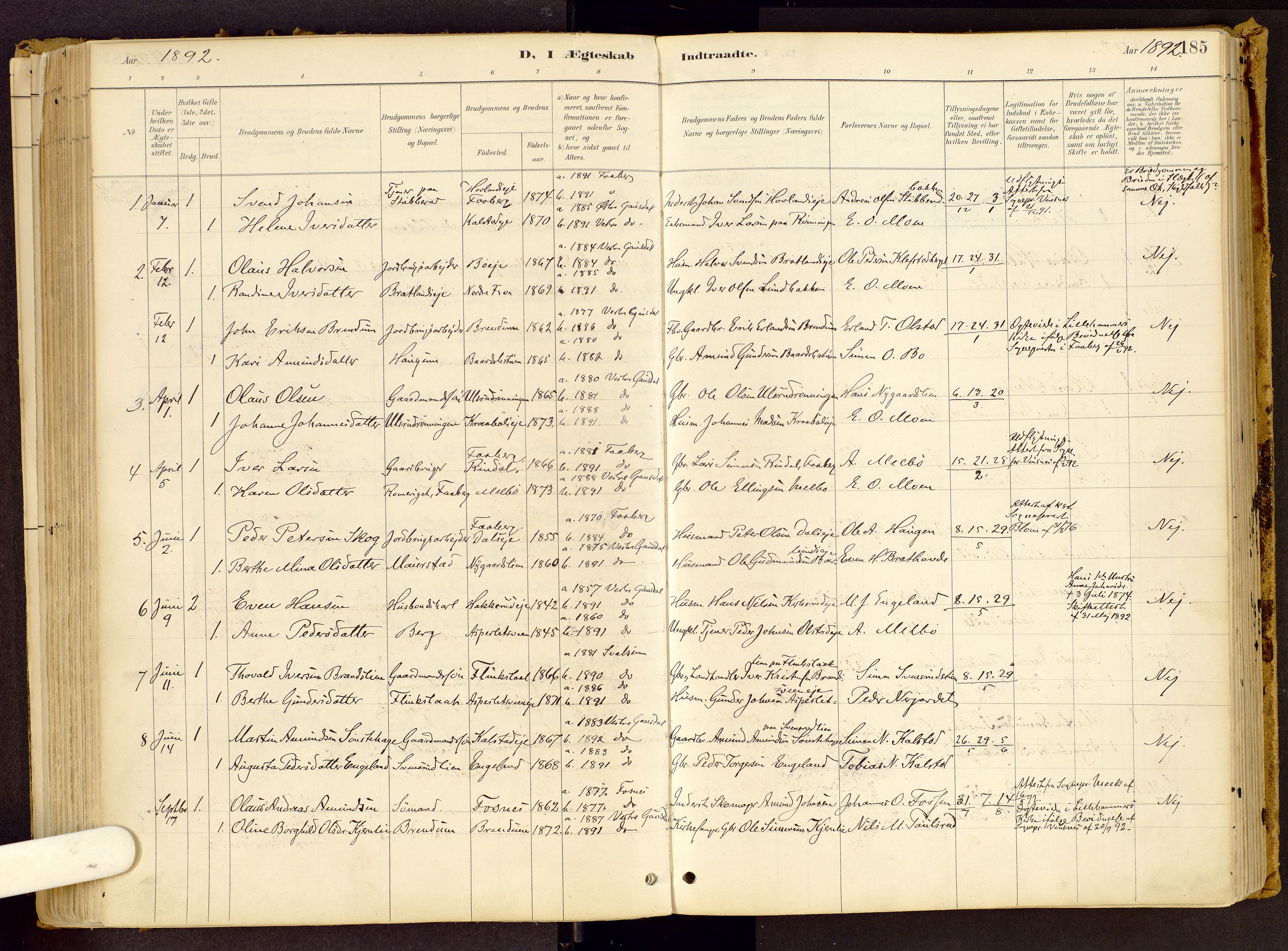Vestre Gausdal prestekontor, SAH/PREST-094/H/Ha/Haa/L0001: Parish register (official) no. 1, 1887-1914, p. 185