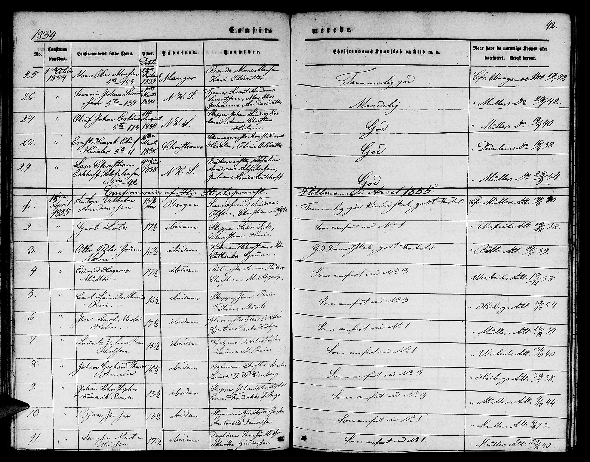 Nykirken Sokneprestembete, SAB/A-77101/H/Hab: Parish register (copy) no. C 1, 1844-1871, p. 42