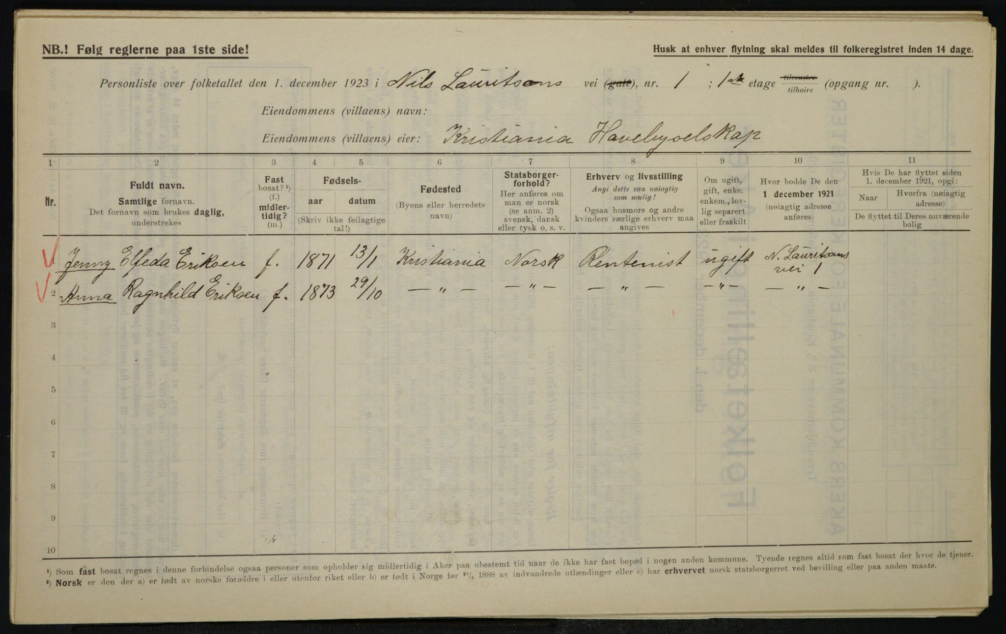 , Municipal Census 1923 for Aker, 1923, p. 21476