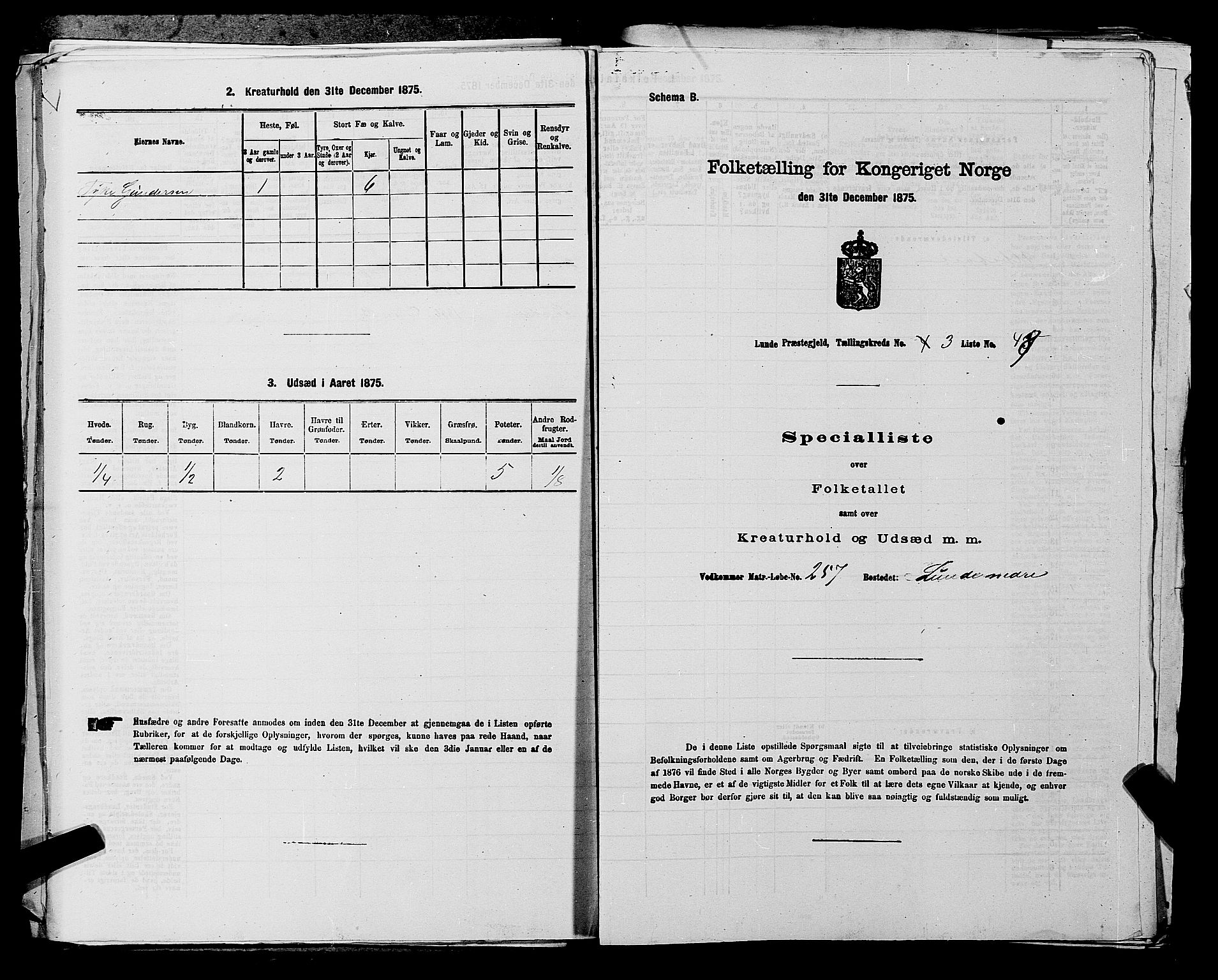 SAKO, 1875 census for 0820P Lunde, 1875, p. 452