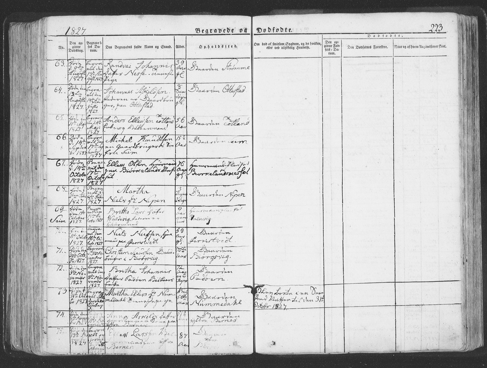 Hosanger sokneprestembete, AV/SAB-A-75801/H/Haa: Parish register (official) no. A 6, 1824-1835, p. 223