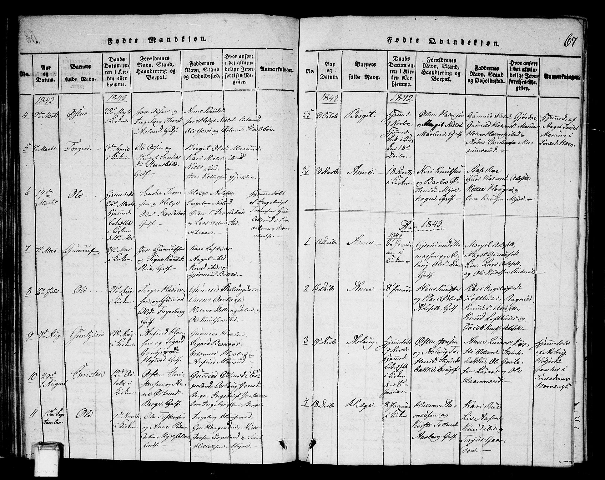 Tinn kirkebøker, AV/SAKO-A-308/G/Gb/L0001: Parish register (copy) no. II 1 /2, 1837-1850, p. 67