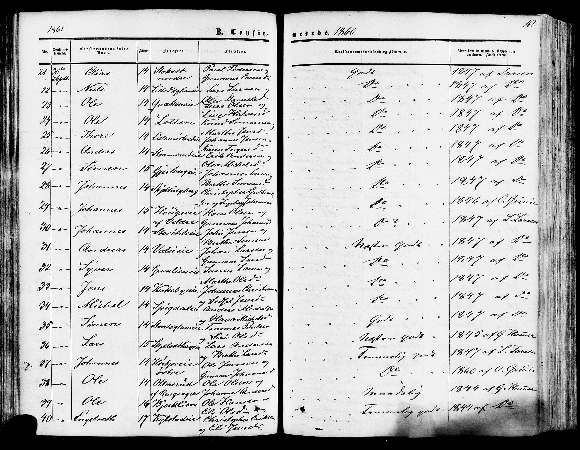 Vang prestekontor, Hedmark, SAH/PREST-008/H/Ha/Haa/L0013: Parish register (official) no. 13, 1855-1879, p. 161