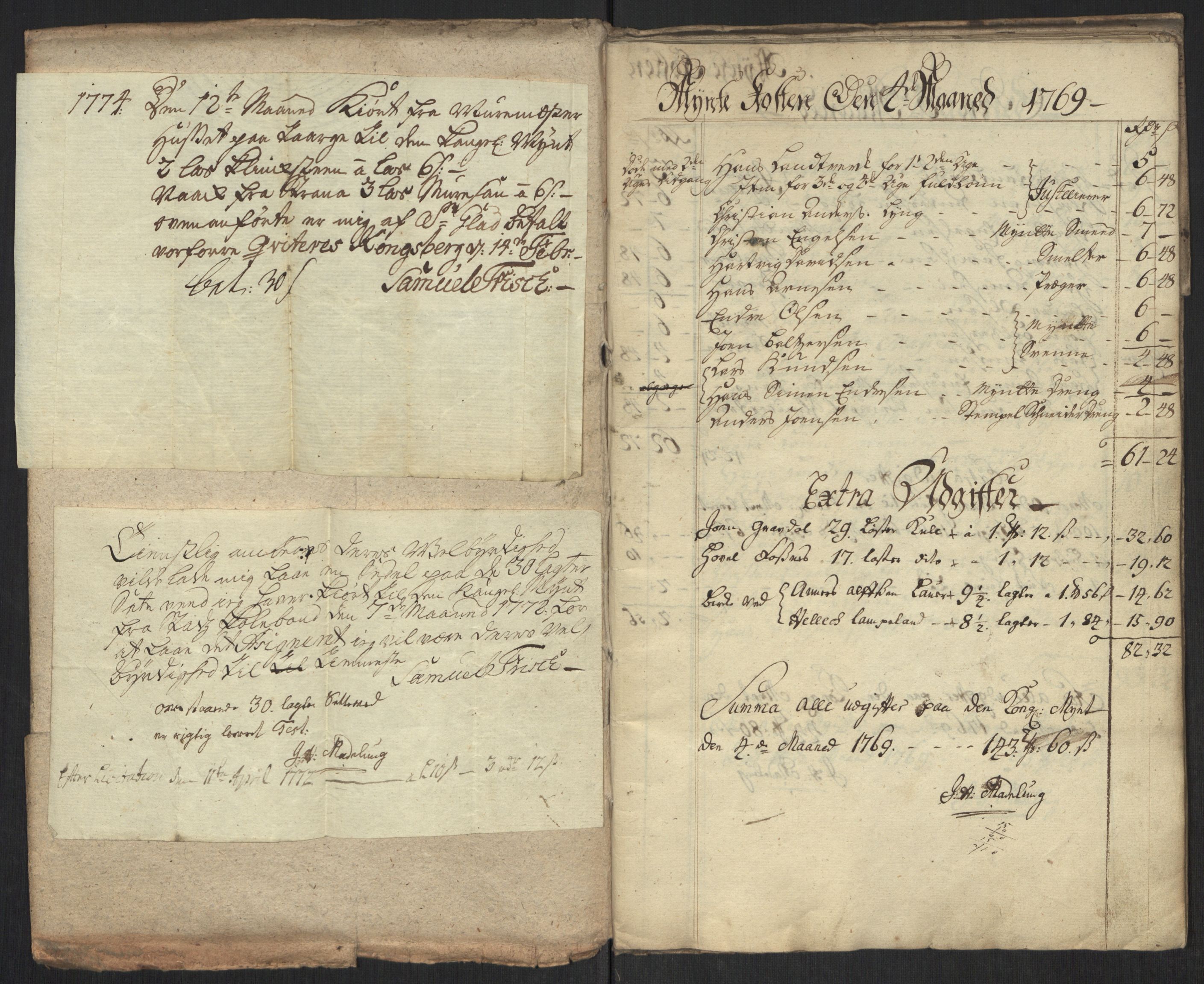 Rentekammeret inntil 1814, Realistisk ordnet avdeling, AV/RA-EA-4070/Oa/L0010: [Y8]: Regninger for Kongsbergs mynt., 1760-1805, p. 98