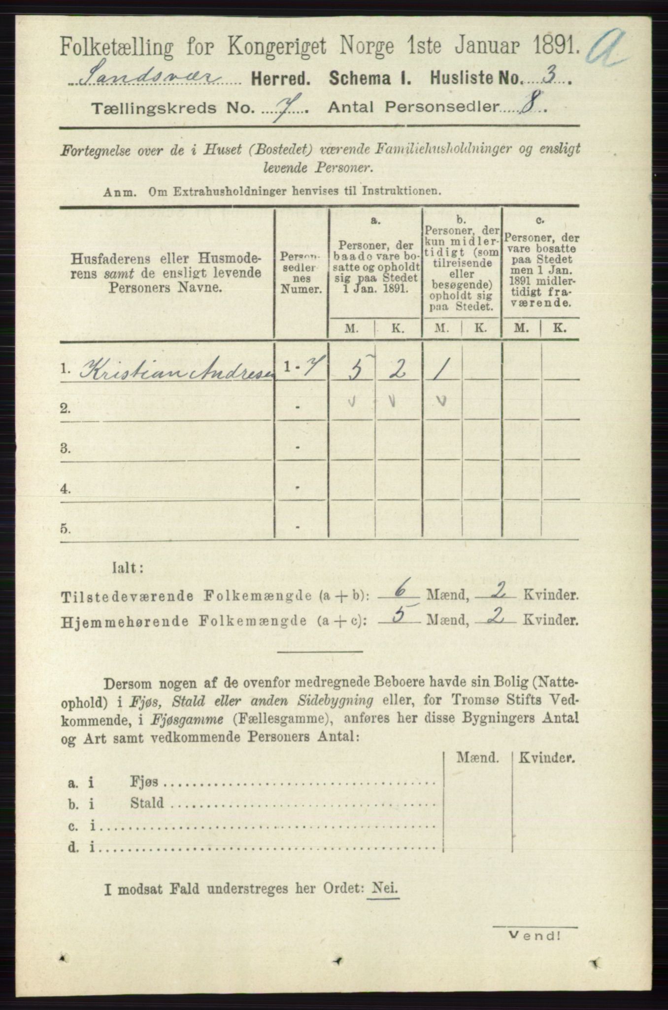 RA, 1891 census for 0629 Sandsvær, 1891, p. 3919