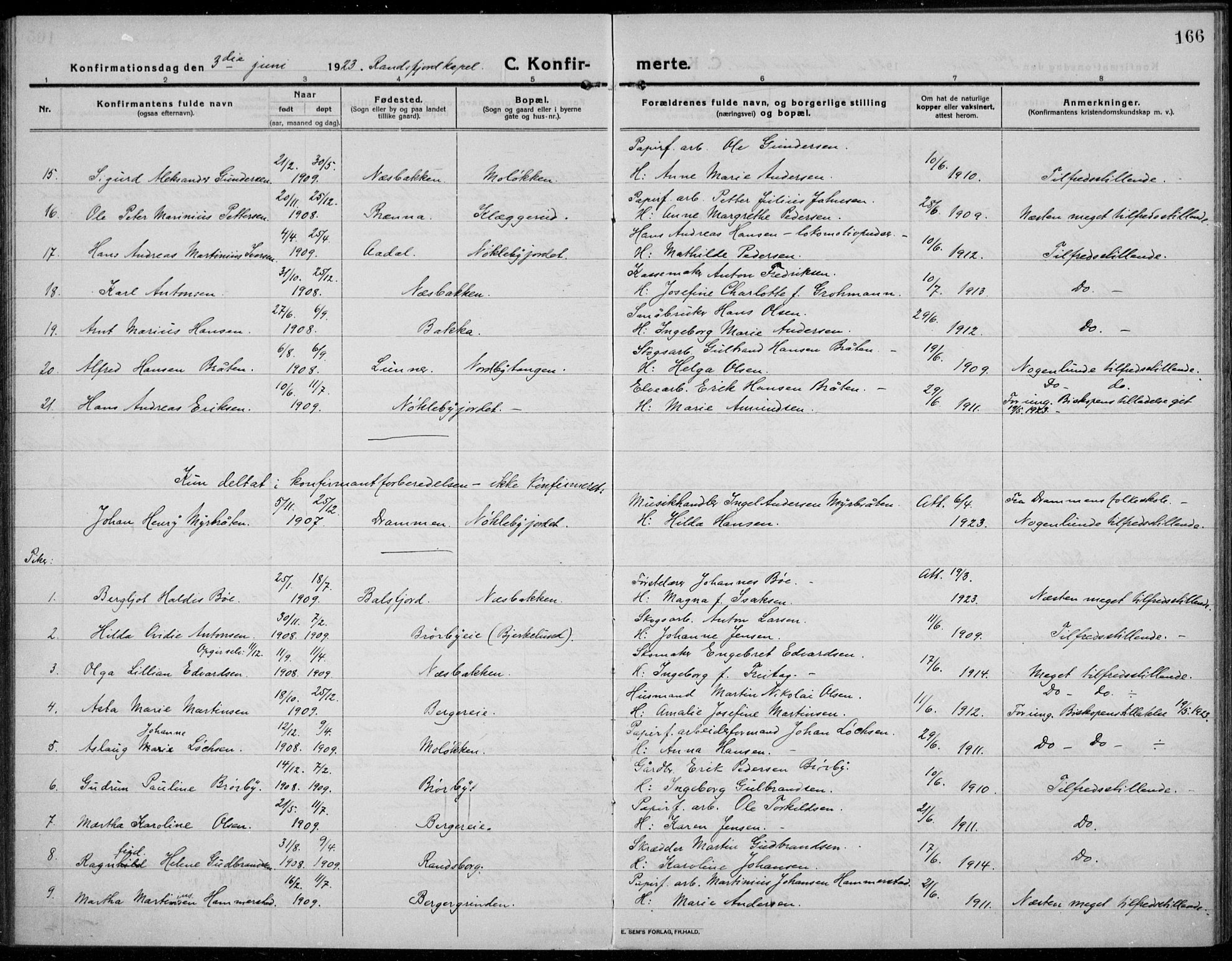 Jevnaker prestekontor, SAH/PREST-116/H/Ha/Haa/L0012: Parish register (official) no. 12, 1914-1924, p. 166