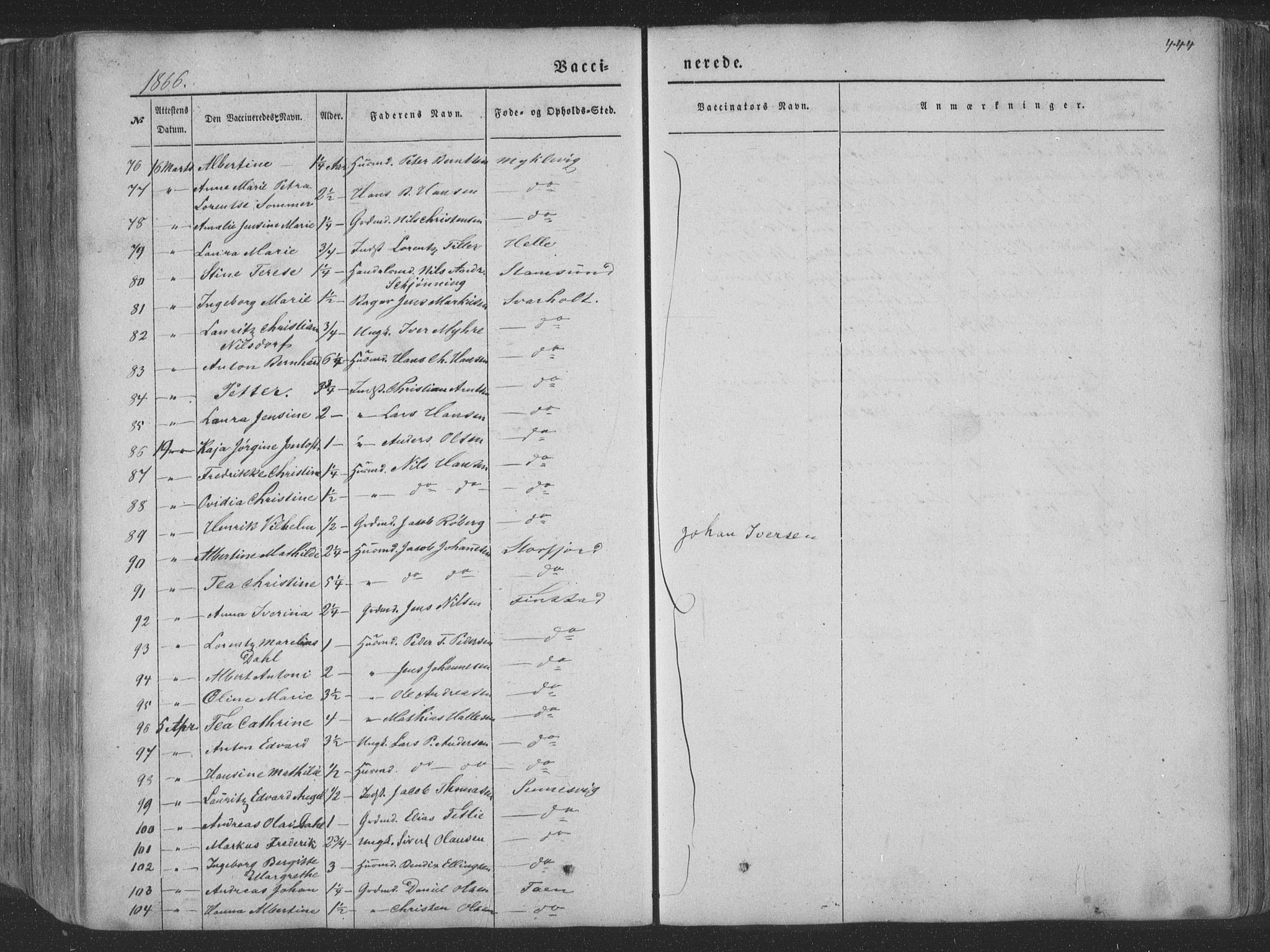 Ministerialprotokoller, klokkerbøker og fødselsregistre - Nordland, AV/SAT-A-1459/881/L1165: Parish register (copy) no. 881C02, 1854-1876, p. 444