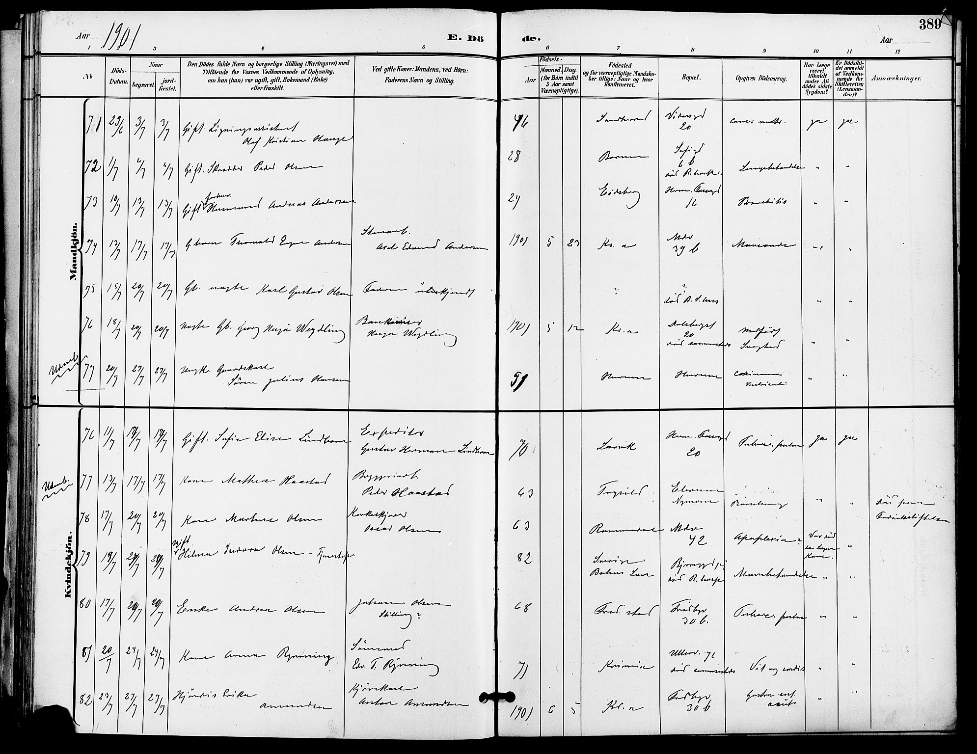 Gamle Aker prestekontor Kirkebøker, AV/SAO-A-10617a/F/L0011: Parish register (official) no. 11, 1896-1901, p. 389