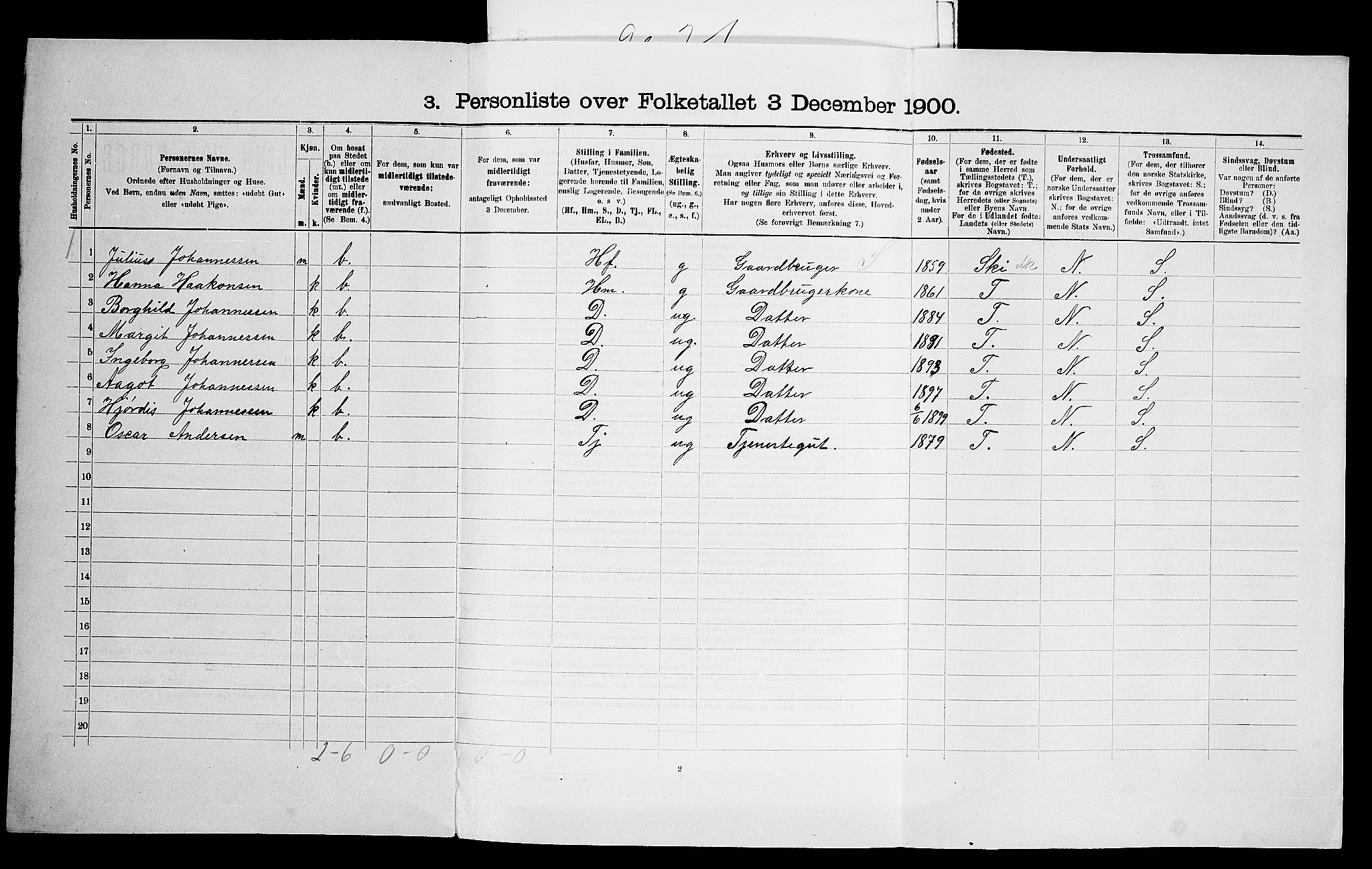 SAO, 1900 census for Aker, 1900