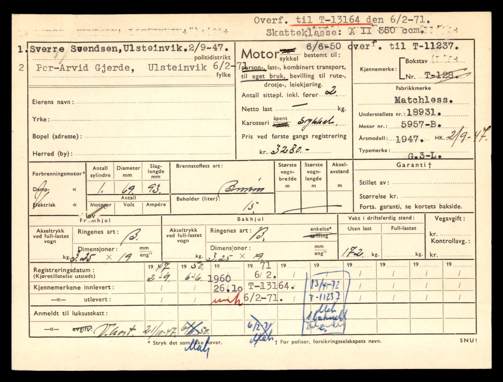 Møre og Romsdal vegkontor - Ålesund trafikkstasjon, AV/SAT-A-4099/F/Fe/L0037: Registreringskort for kjøretøy T 13031 - T 13179, 1927-1998, p. 2533