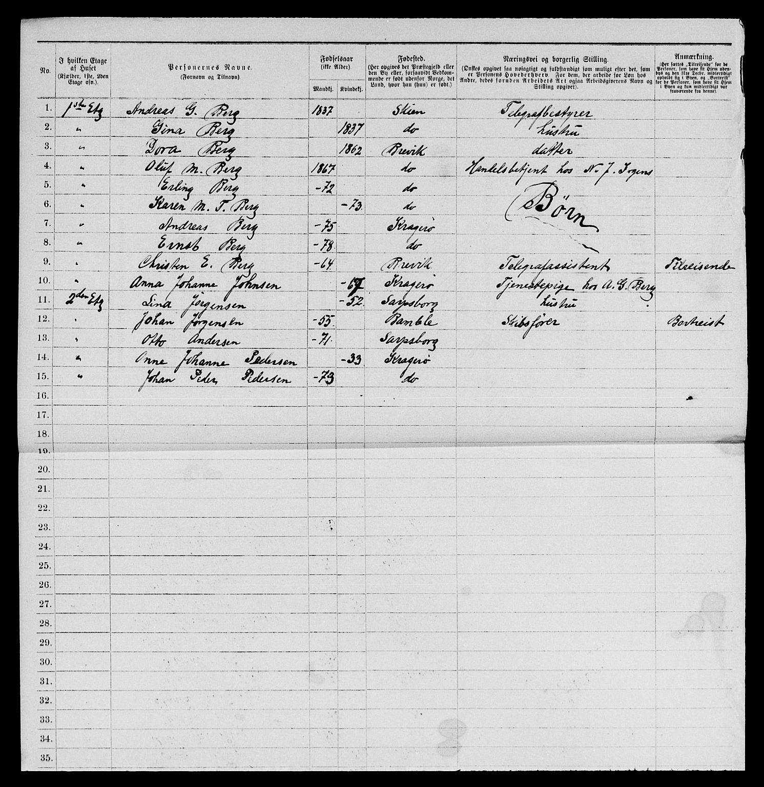 SAKO, 1885 census for 0801 Kragerø, 1885, p. 803