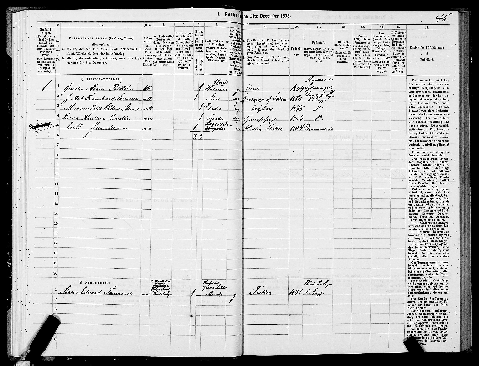 SATØ, 1875 census for 2028L Vardø/Vardø, 1875, p. 1045