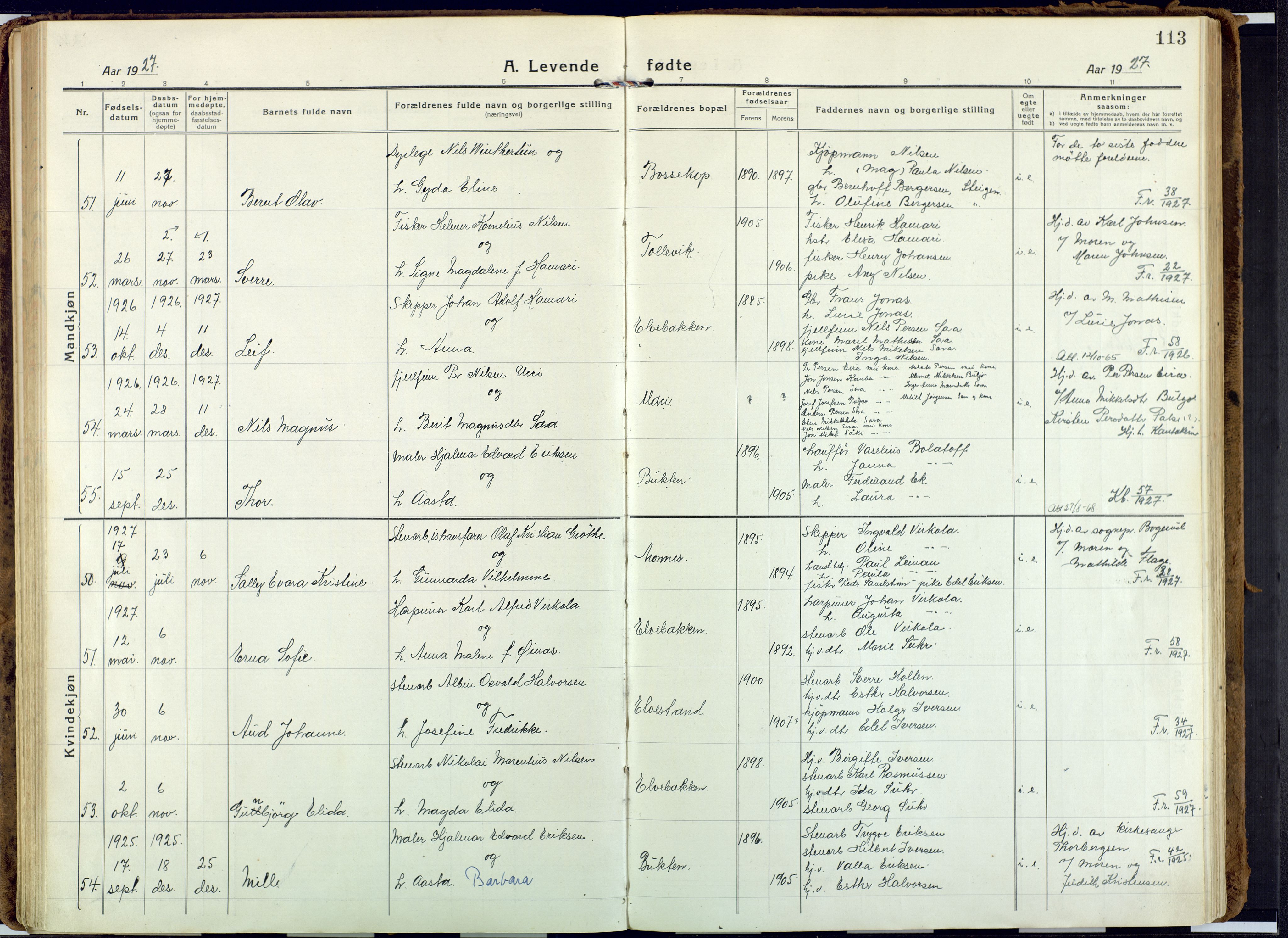 Alta sokneprestkontor, AV/SATØ-S-1338/H/Ha: Parish register (official) no. 6, 1918-1931, p. 113