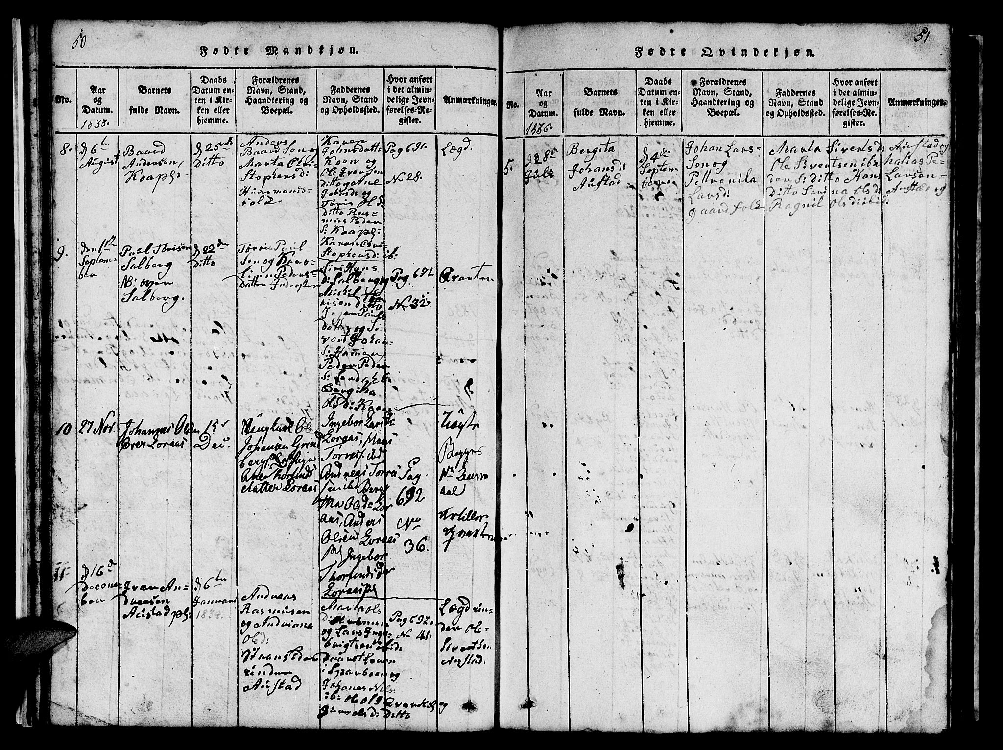 Ministerialprotokoller, klokkerbøker og fødselsregistre - Nord-Trøndelag, SAT/A-1458/731/L0310: Parish register (copy) no. 731C01, 1816-1874, p. 50-51
