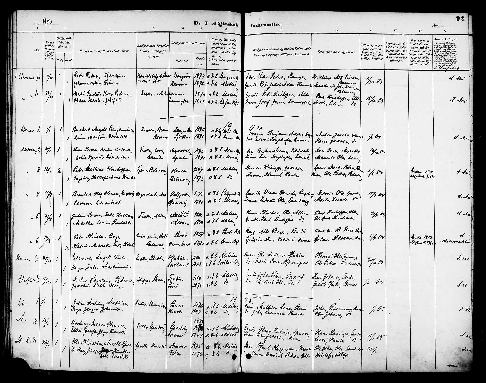 Ministerialprotokoller, klokkerbøker og fødselsregistre - Nordland, SAT/A-1459/830/L0463: Parish register (copy) no. 830C05, 1895-1906, p. 92