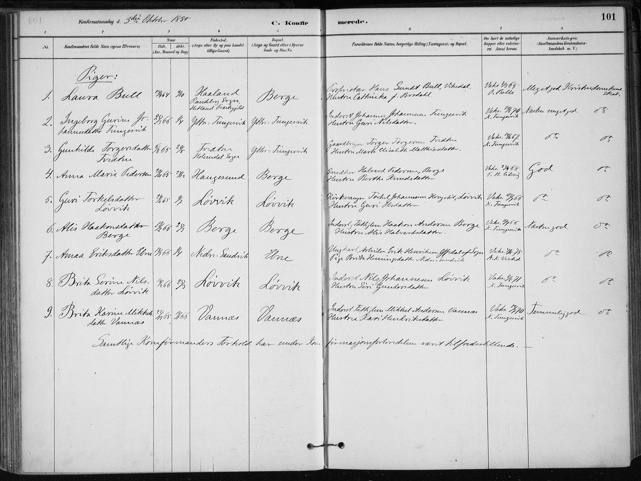 Skånevik sokneprestembete, SAB/A-77801/H/Haa: Parish register (official) no. B 1, 1879-1914, p. 101