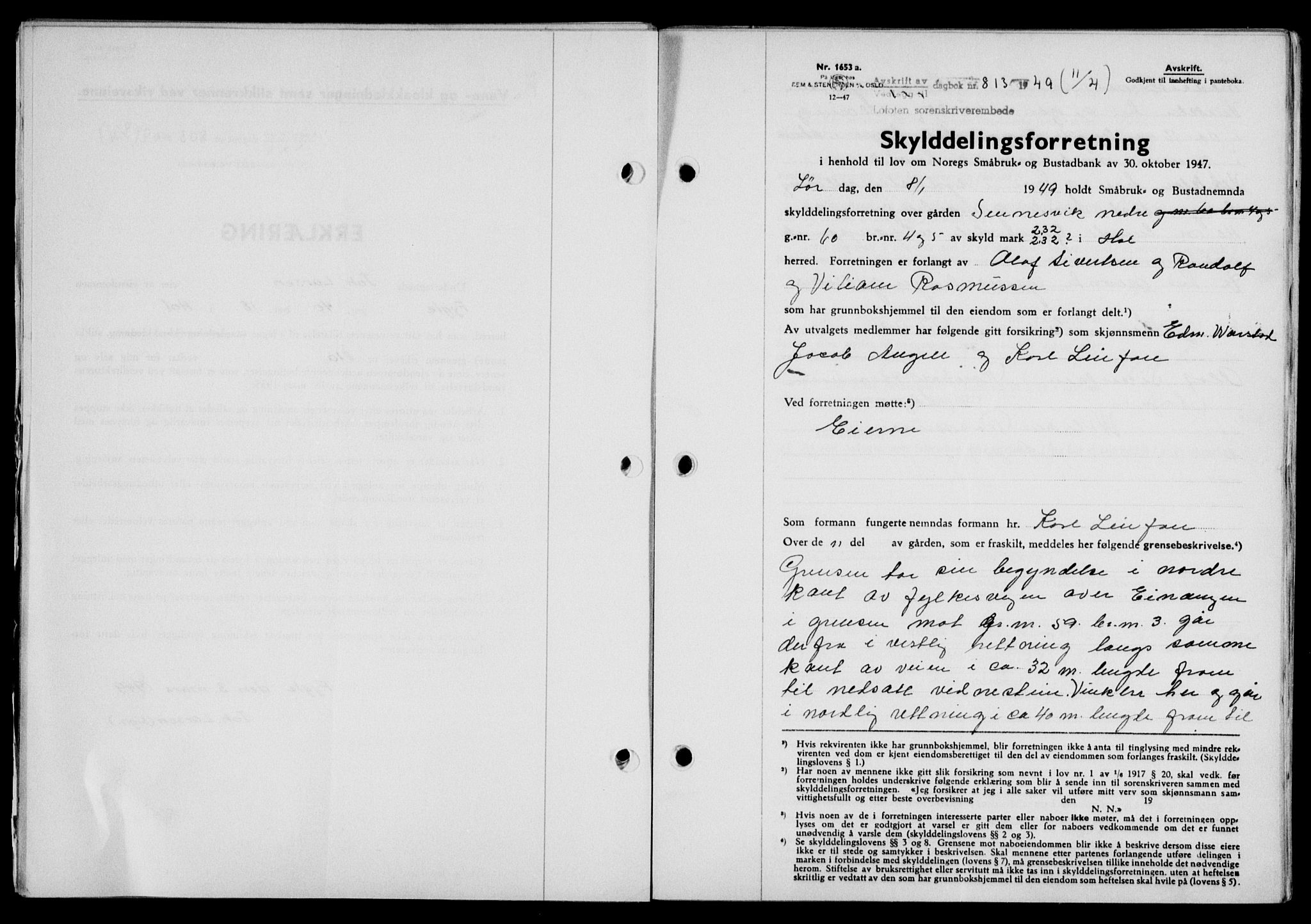 Lofoten sorenskriveri, SAT/A-0017/1/2/2C/L0020a: Mortgage book no. 20a, 1948-1949, Diary no: : 813/1949