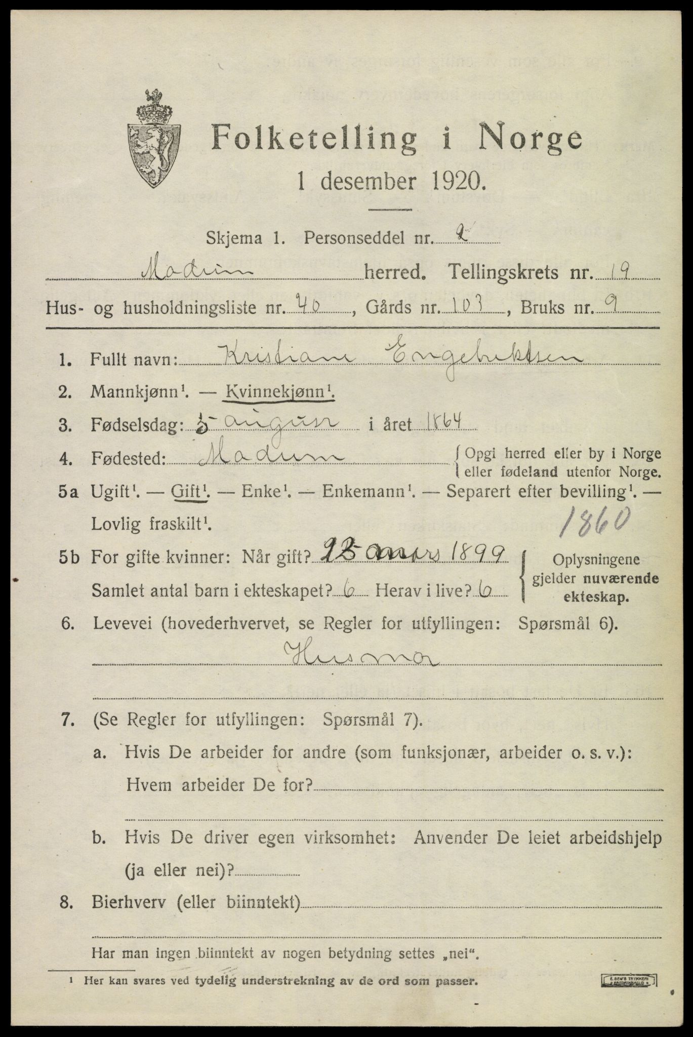 SAKO, 1920 census for Modum, 1920, p. 22093