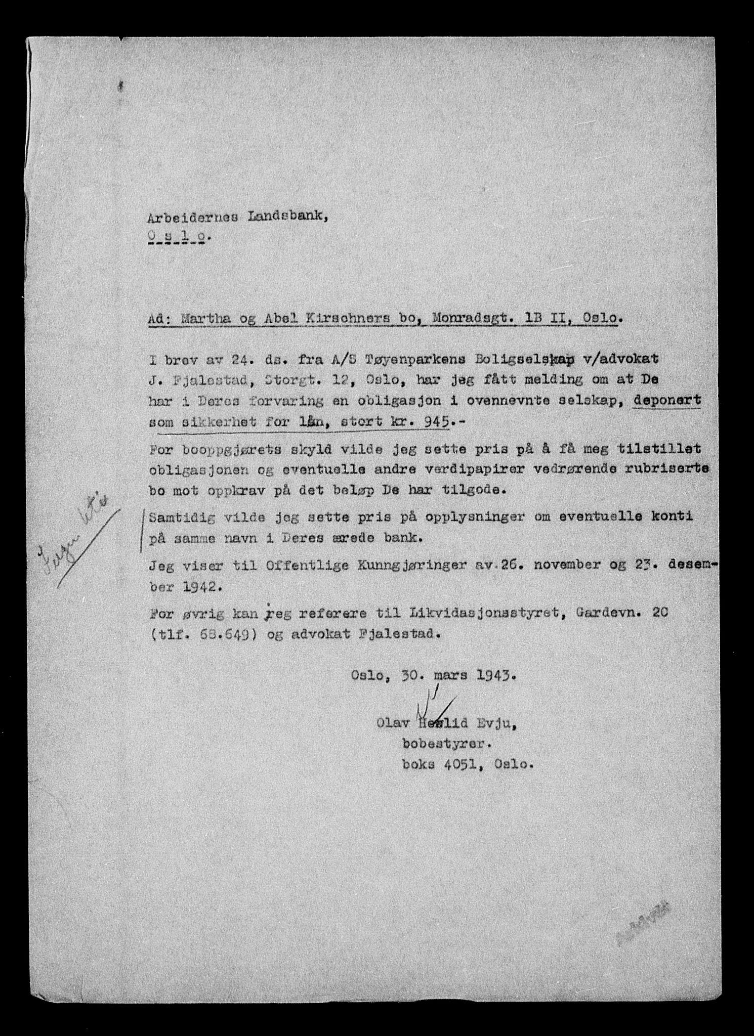 Justisdepartementet, Tilbakeføringskontoret for inndratte formuer, AV/RA-S-1564/H/Hc/Hcc/L0951: --, 1945-1947, p. 372