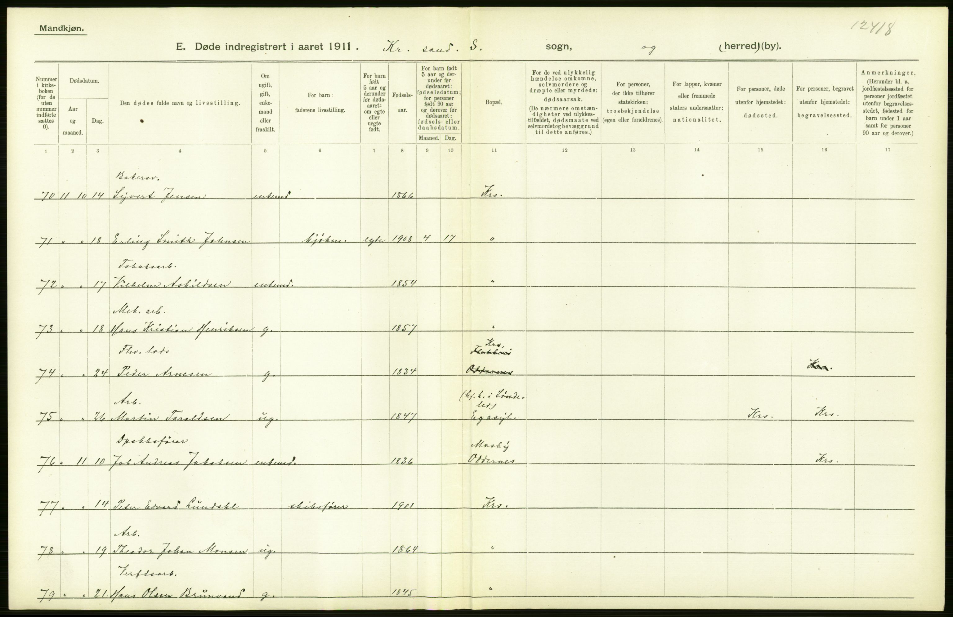 Statistisk sentralbyrå, Sosiodemografiske emner, Befolkning, AV/RA-S-2228/D/Df/Dfb/Dfba/L0024: Lister og Mandals amt:  Gifte, døde, dødfødte. Bygder og byer., 1911, p. 58