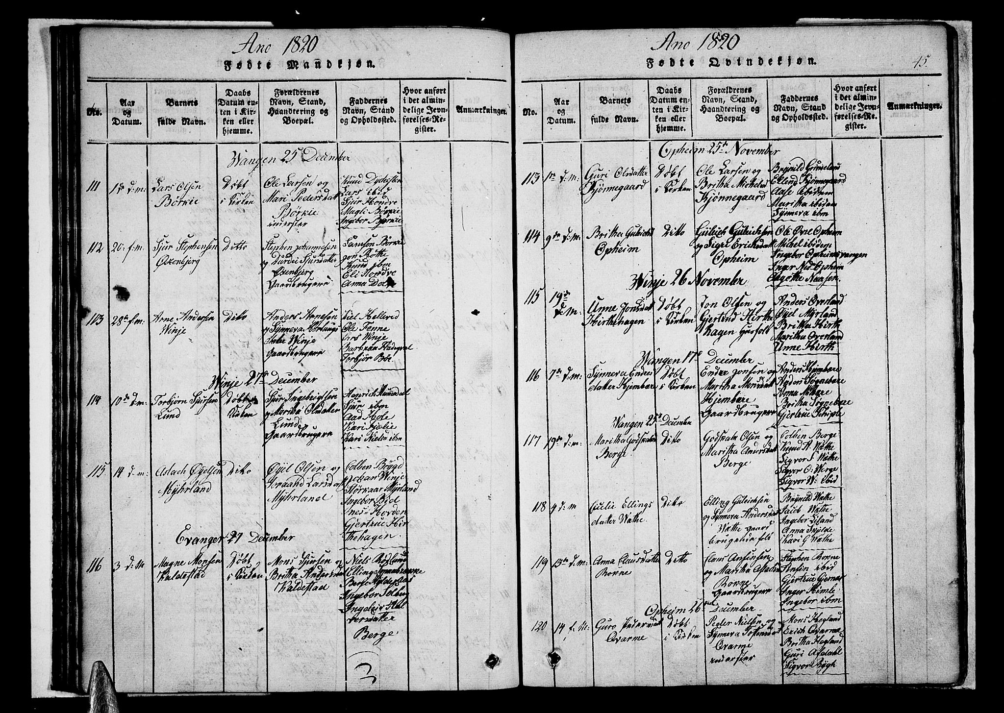Voss sokneprestembete, SAB/A-79001/H/Haa: Parish register (official) no. A 11, 1816-1827, p. 45