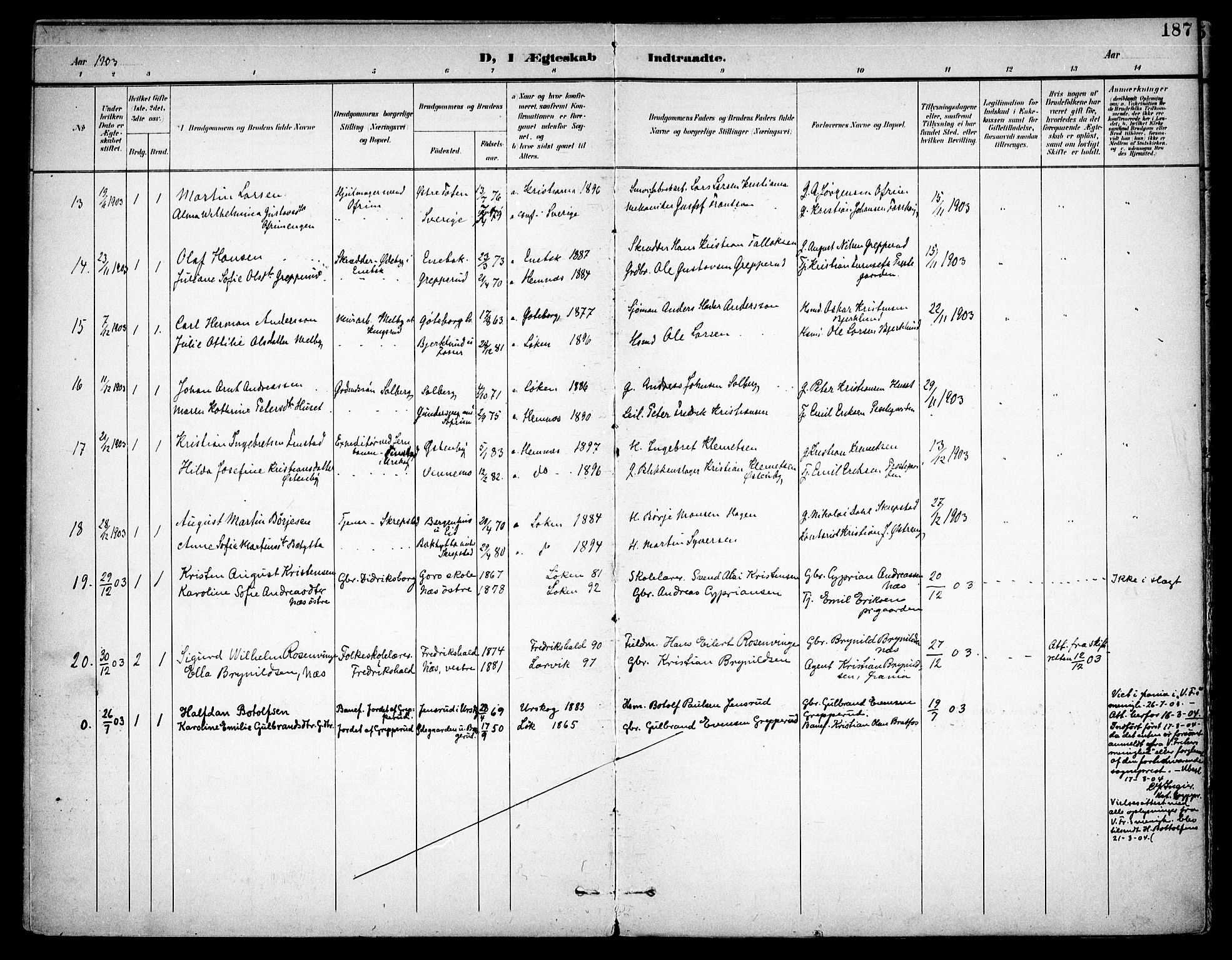 Høland prestekontor Kirkebøker, AV/SAO-A-10346a/F/Fa/L0015: Parish register (official) no. I 15, 1897-1912, p. 187