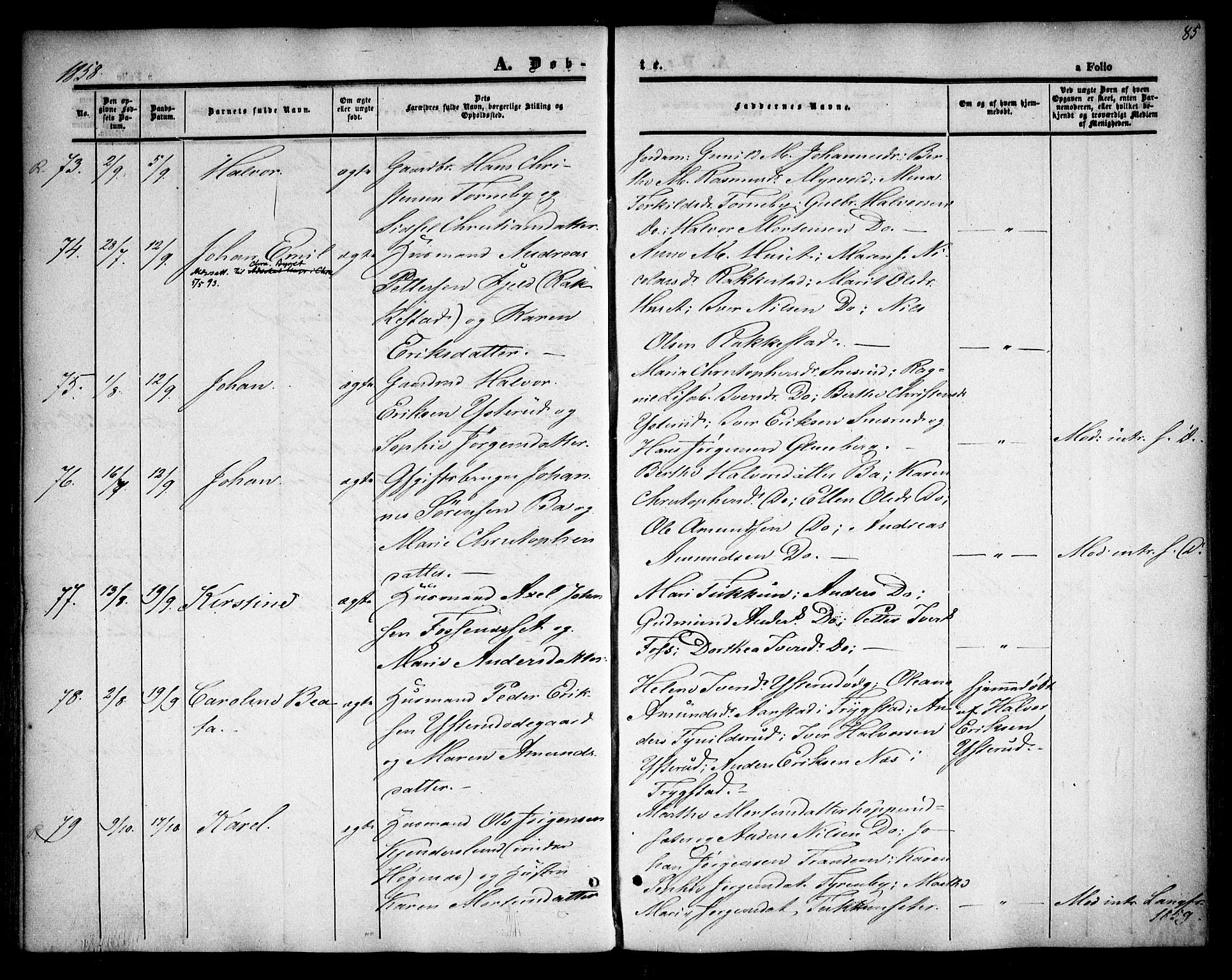 Rødenes prestekontor Kirkebøker, AV/SAO-A-2005/F/Fa/L0006: Parish register (official) no. I 6, 1850-1859, p. 85