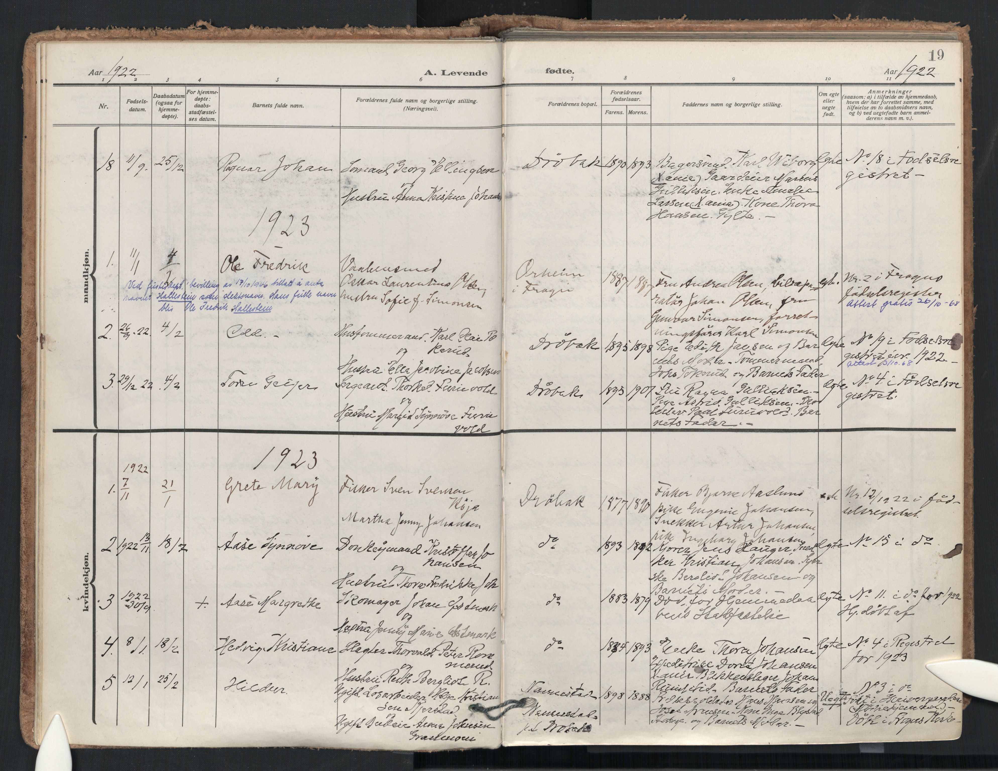 Drøbak prestekontor Kirkebøker, AV/SAO-A-10142a/F/Fb/L0004: Parish register (official) no. II 4, 1918-1933, p. 19