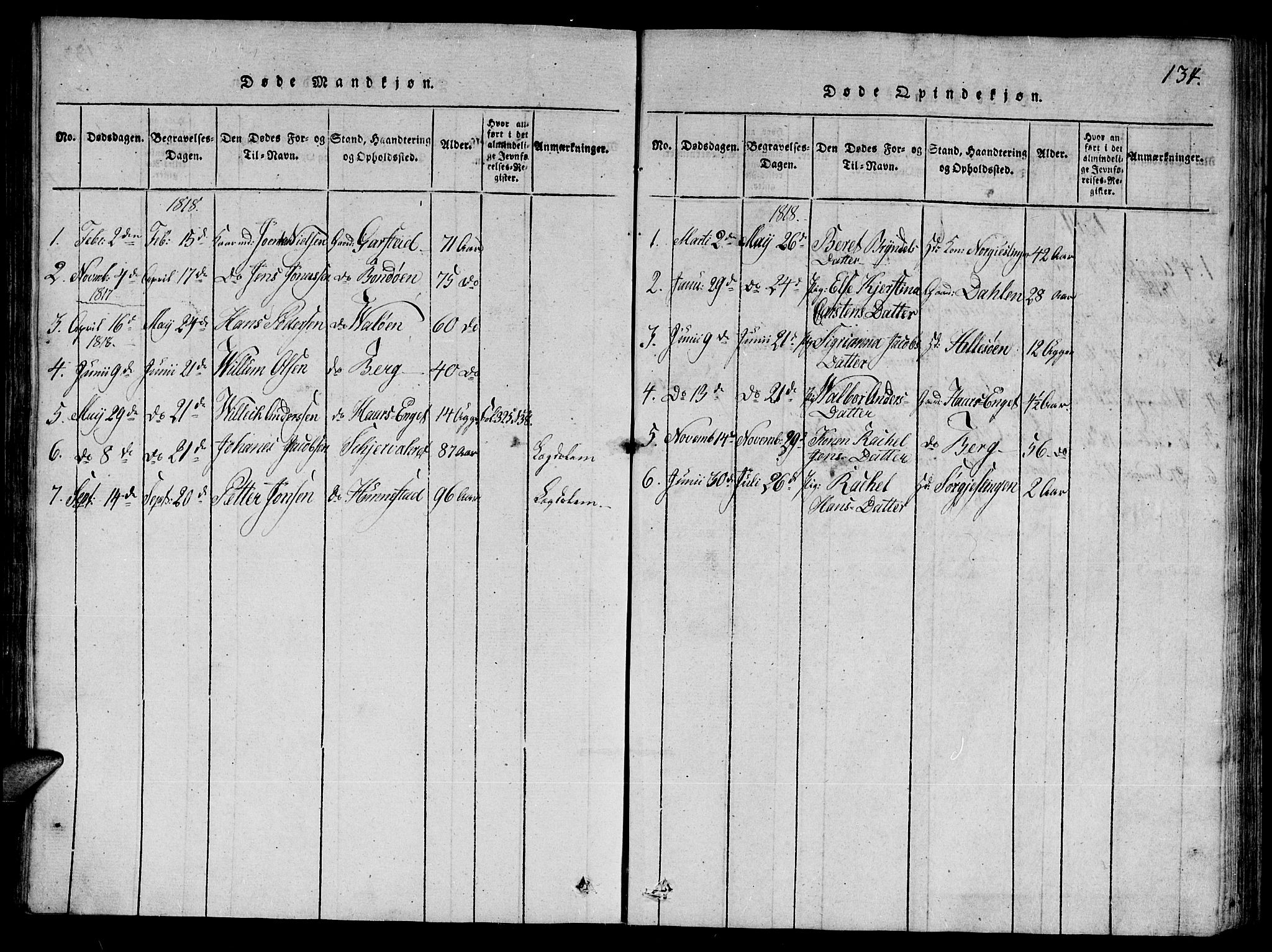 Ministerialprotokoller, klokkerbøker og fødselsregistre - Nord-Trøndelag, SAT/A-1458/784/L0667: Parish register (official) no. 784A03 /2, 1818-1829, p. 134
