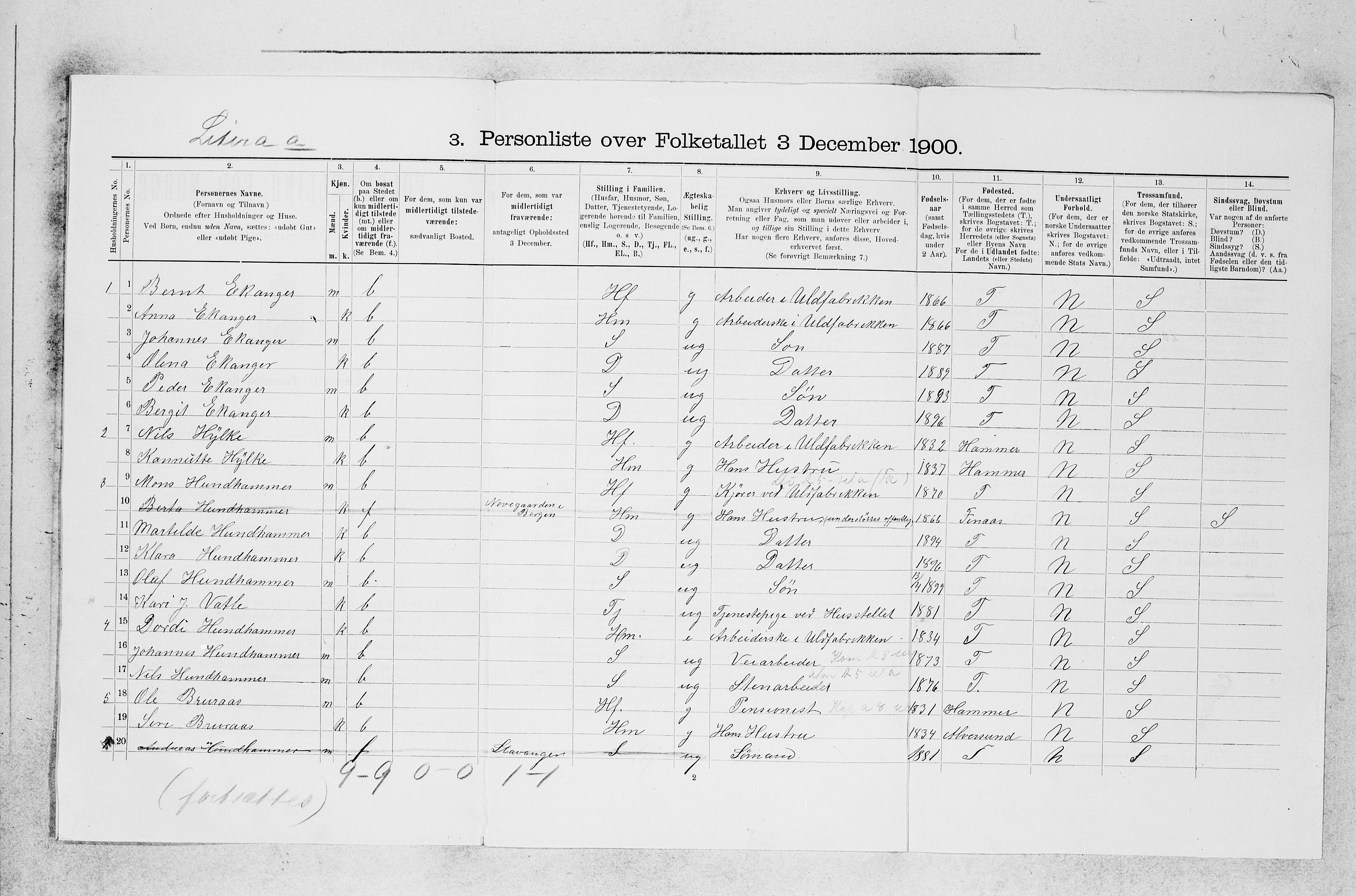 SAB, 1900 census for Haus, 1900, p. 1304