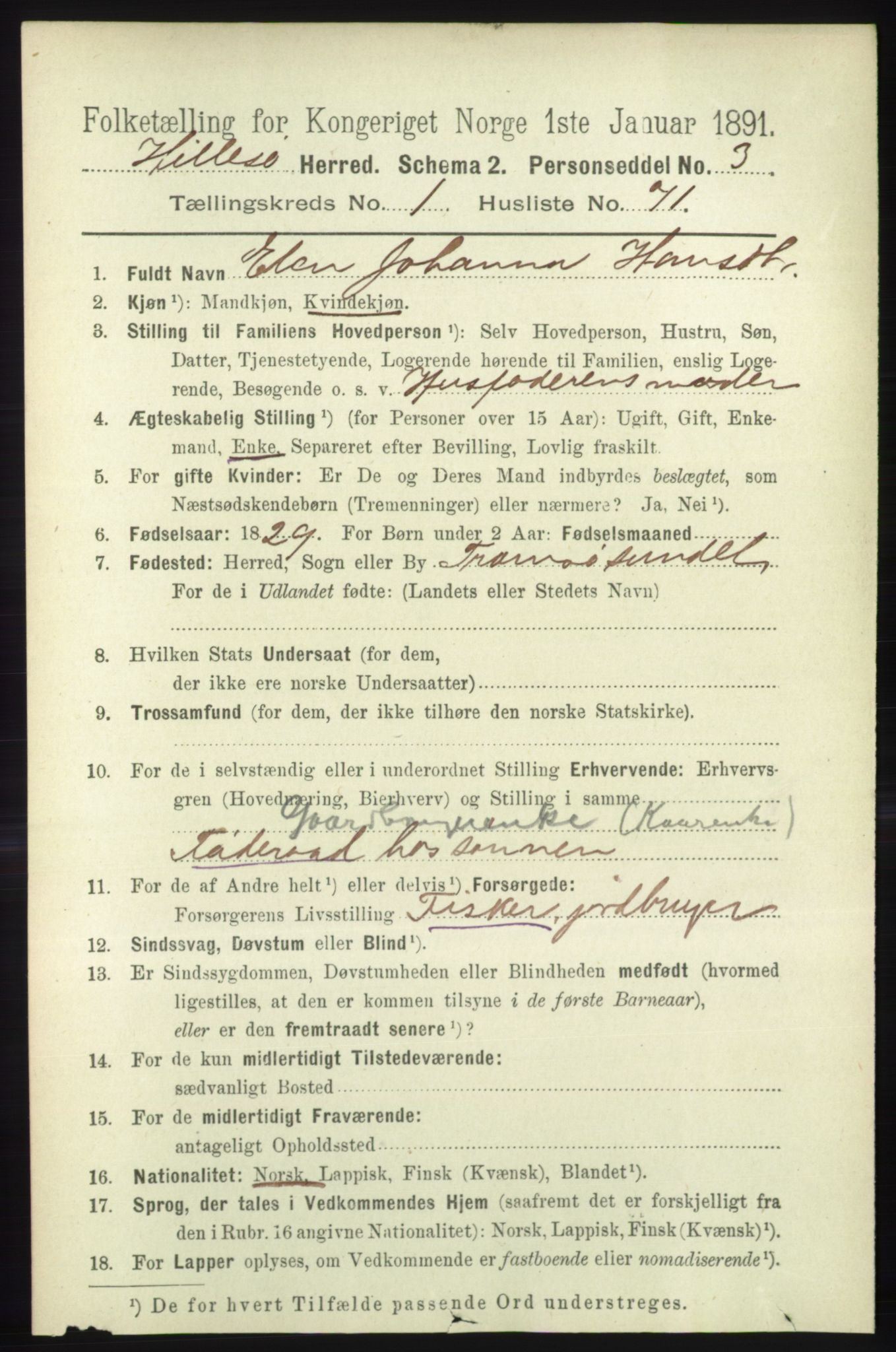 RA, 1891 census for 1930 Hillesøy, 1891, p. 562