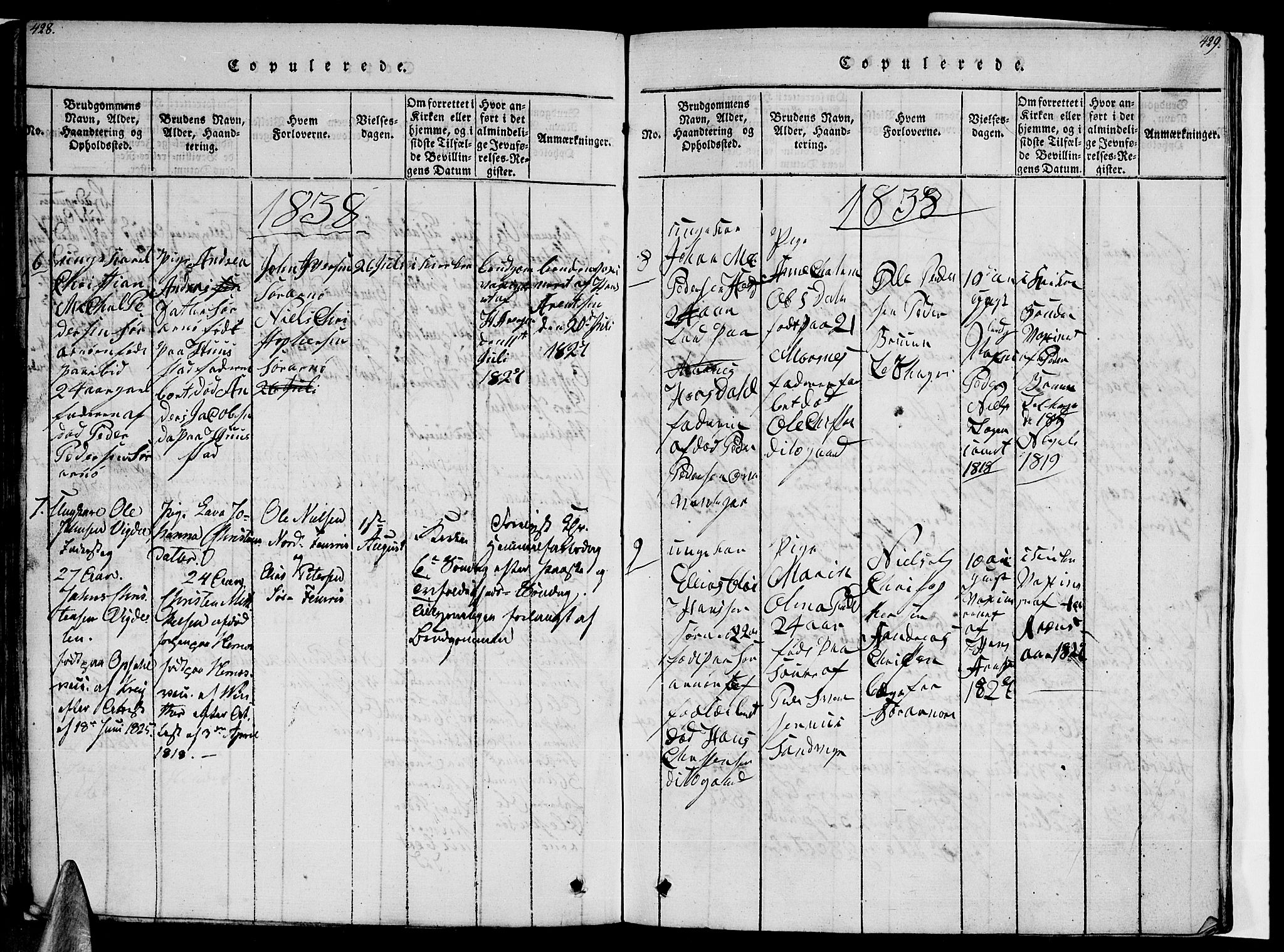 Ministerialprotokoller, klokkerbøker og fødselsregistre - Nordland, AV/SAT-A-1459/805/L0105: Parish register (copy) no. 805C01, 1820-1839, p. 428-429