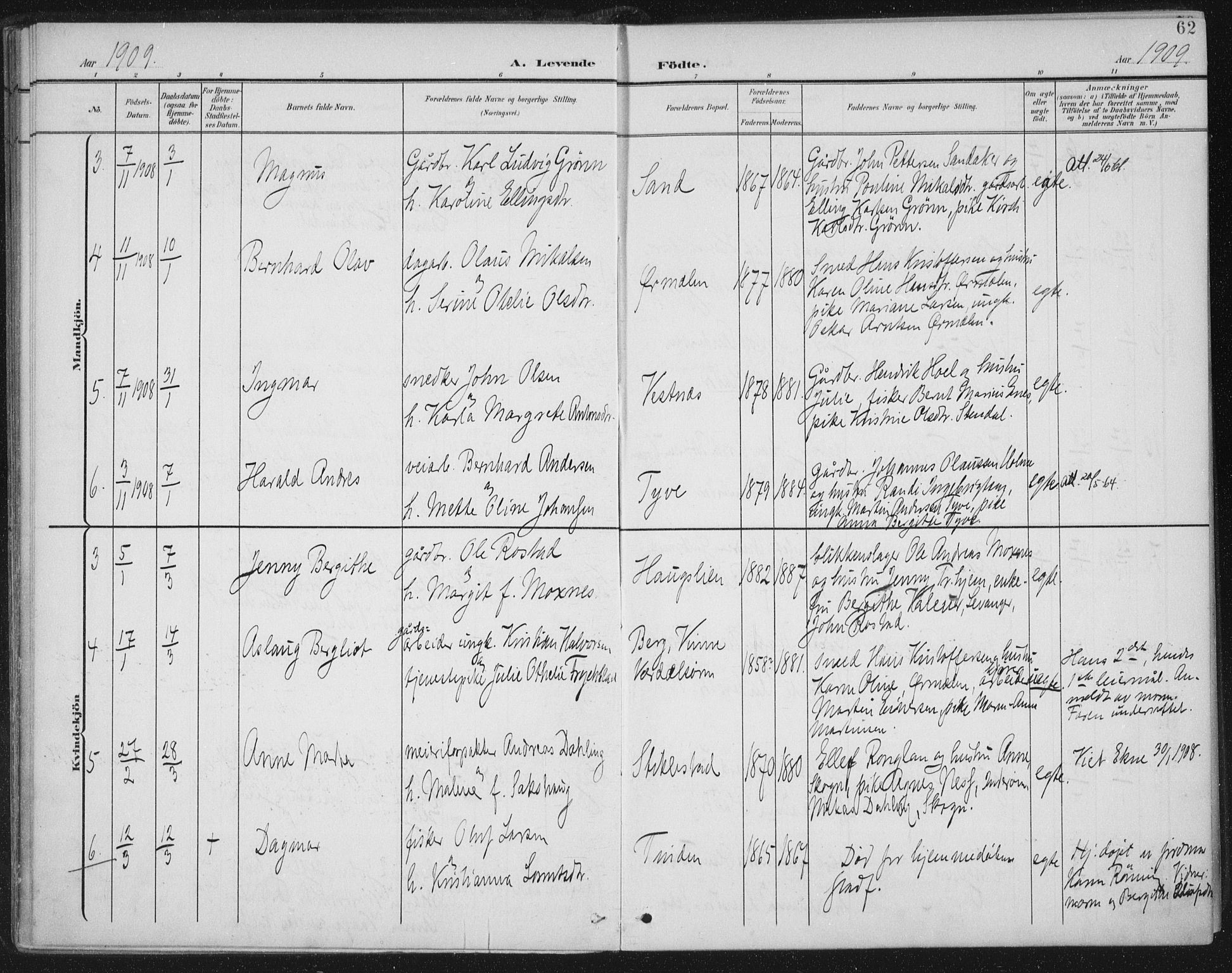 Ministerialprotokoller, klokkerbøker og fødselsregistre - Nord-Trøndelag, SAT/A-1458/723/L0246: Parish register (official) no. 723A15, 1900-1917, p. 62
