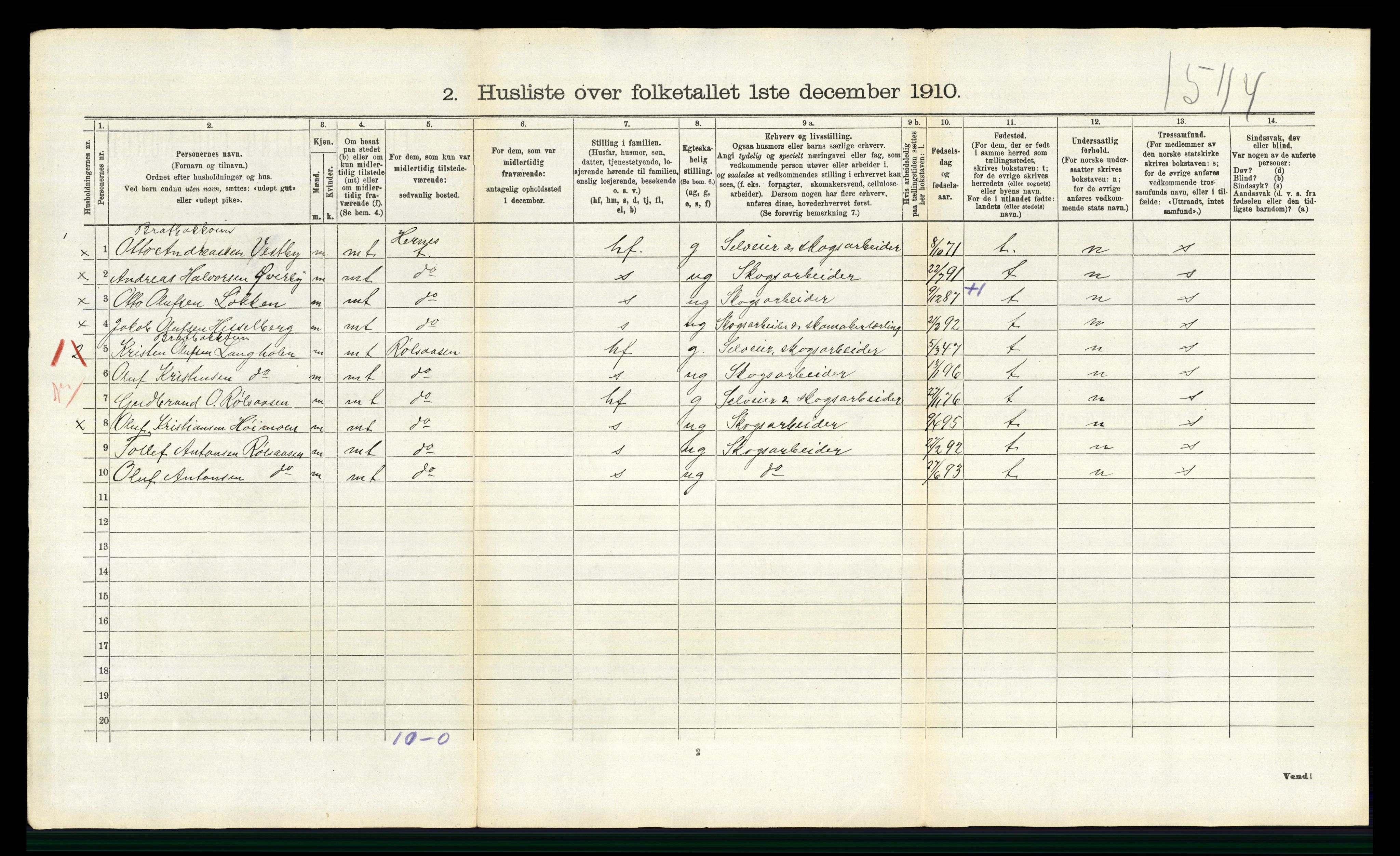 RA, 1910 census for Elverum, 1910, p. 3362