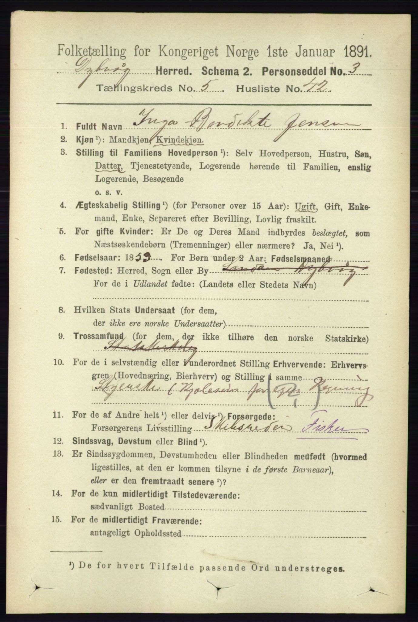 RA, 1891 census for 0915 Dypvåg, 1891, p. 1621