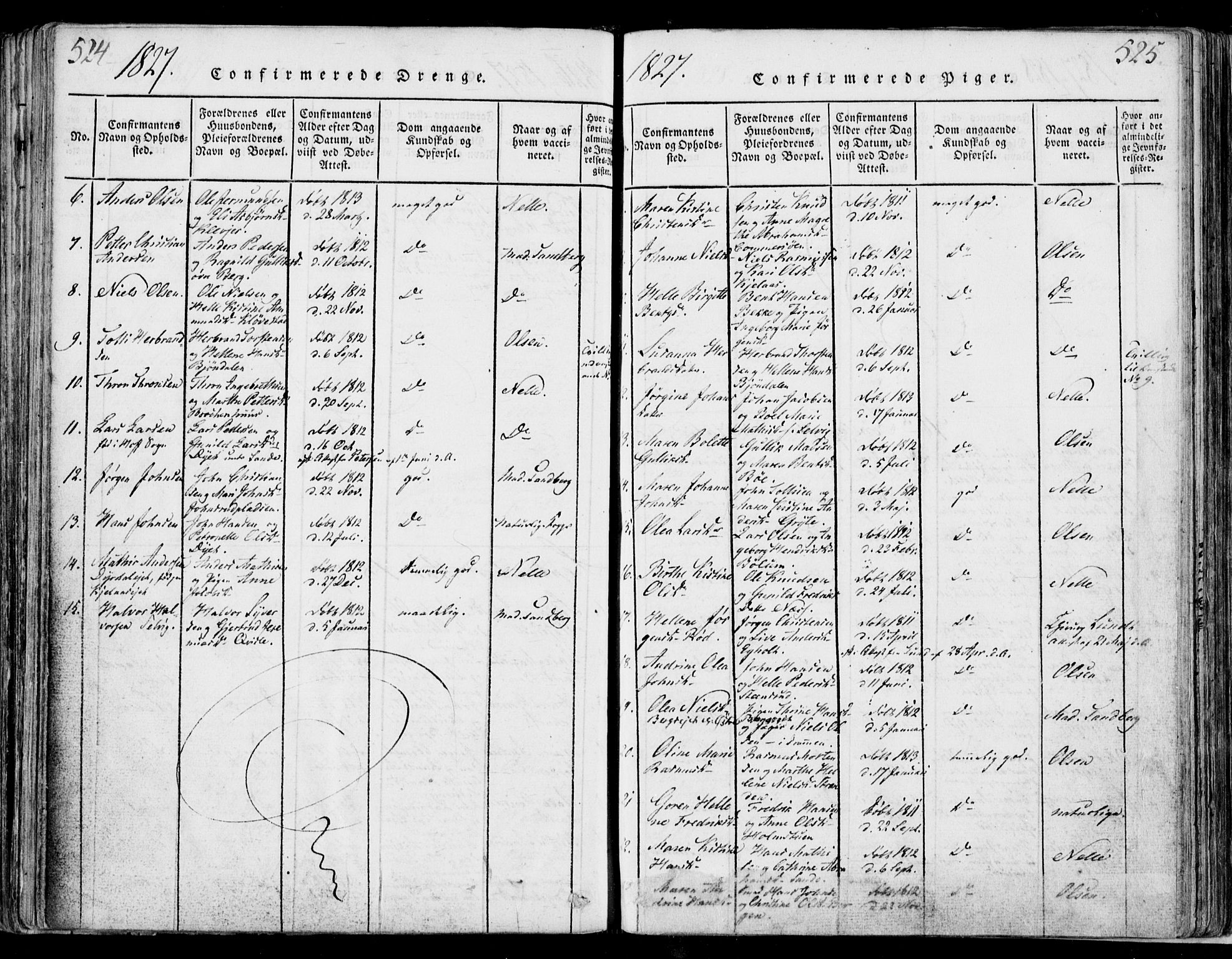 Sande Kirkebøker, SAKO/A-53/F/Fa/L0003: Parish register (official) no. 3, 1814-1847, p. 524-525