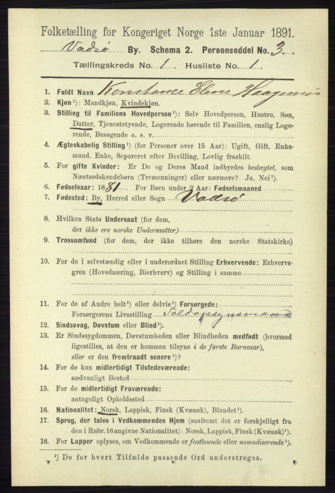 RA, 1891 census for 2003 Vadsø, 1891, p. 159