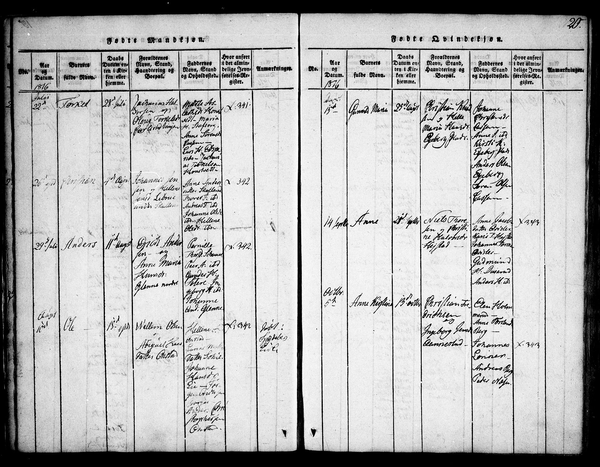 Skiptvet prestekontor Kirkebøker, SAO/A-20009/F/Fa/L0005: Parish register (official) no. 5, 1814-1838, p. 20