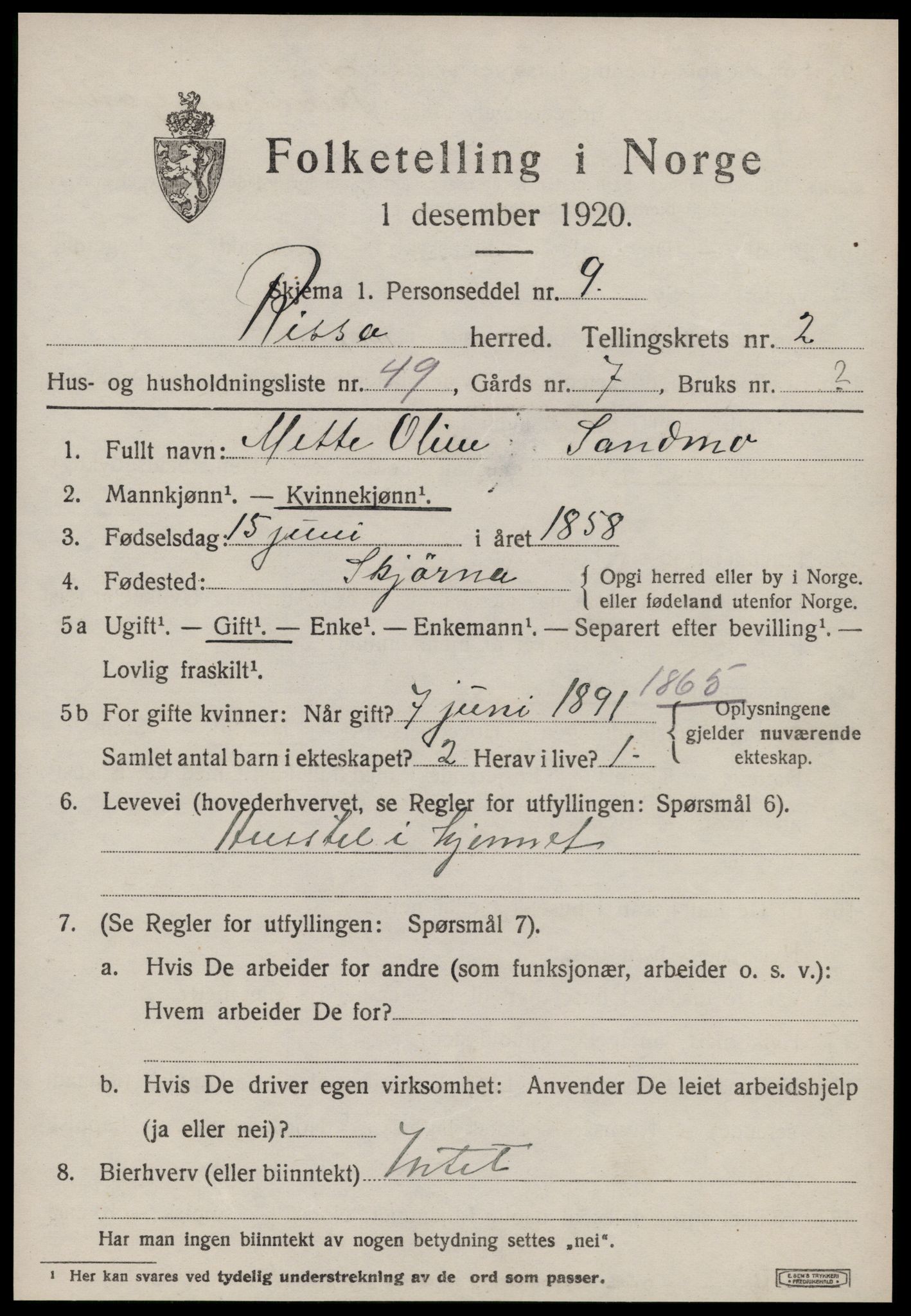 SAT, 1920 census for Rissa, 1920, p. 2269