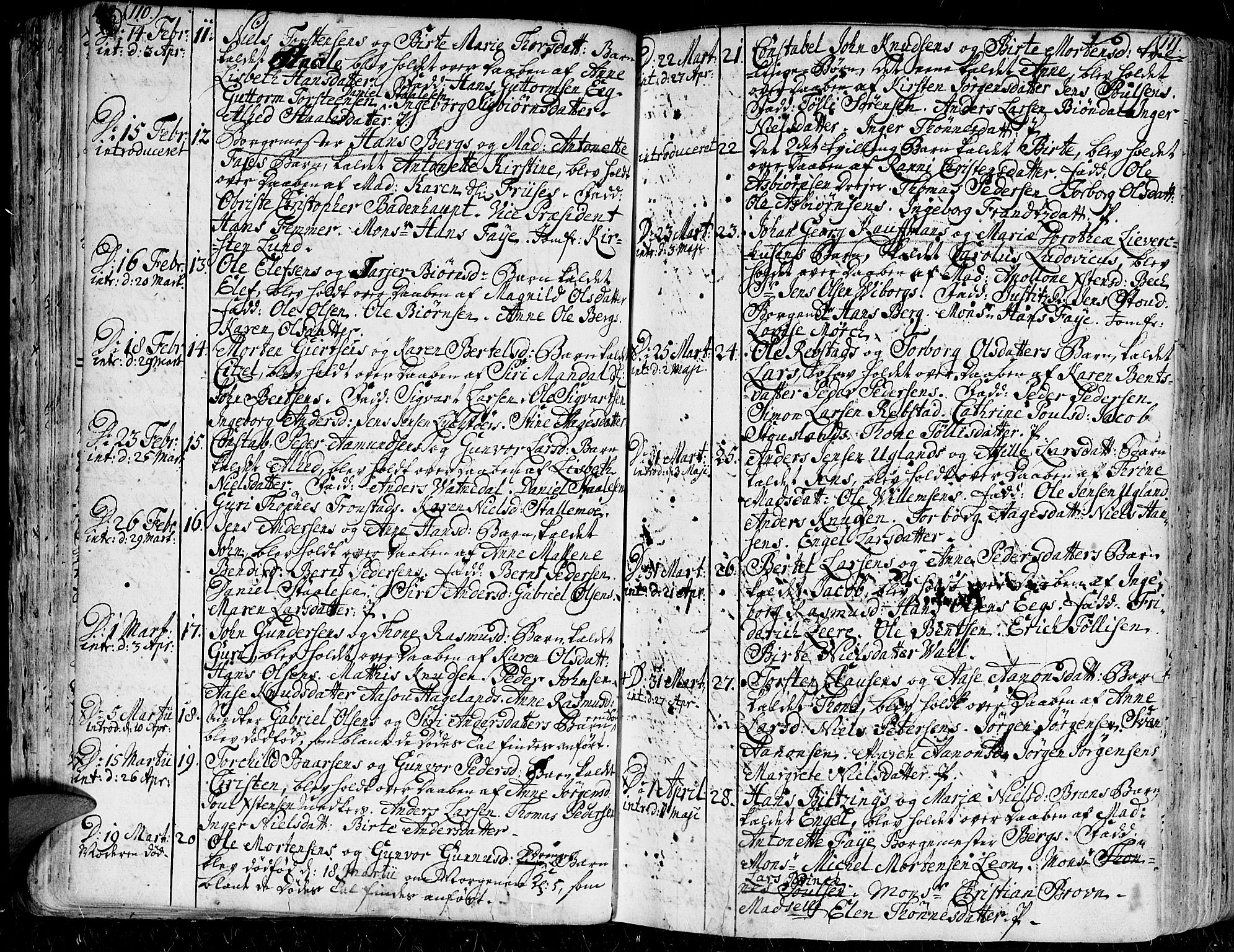 Kristiansand domprosti, AV/SAK-1112-0006/F/Fa/L0001: Parish register (official) no. A 1, 1734-1793, p. 110-111